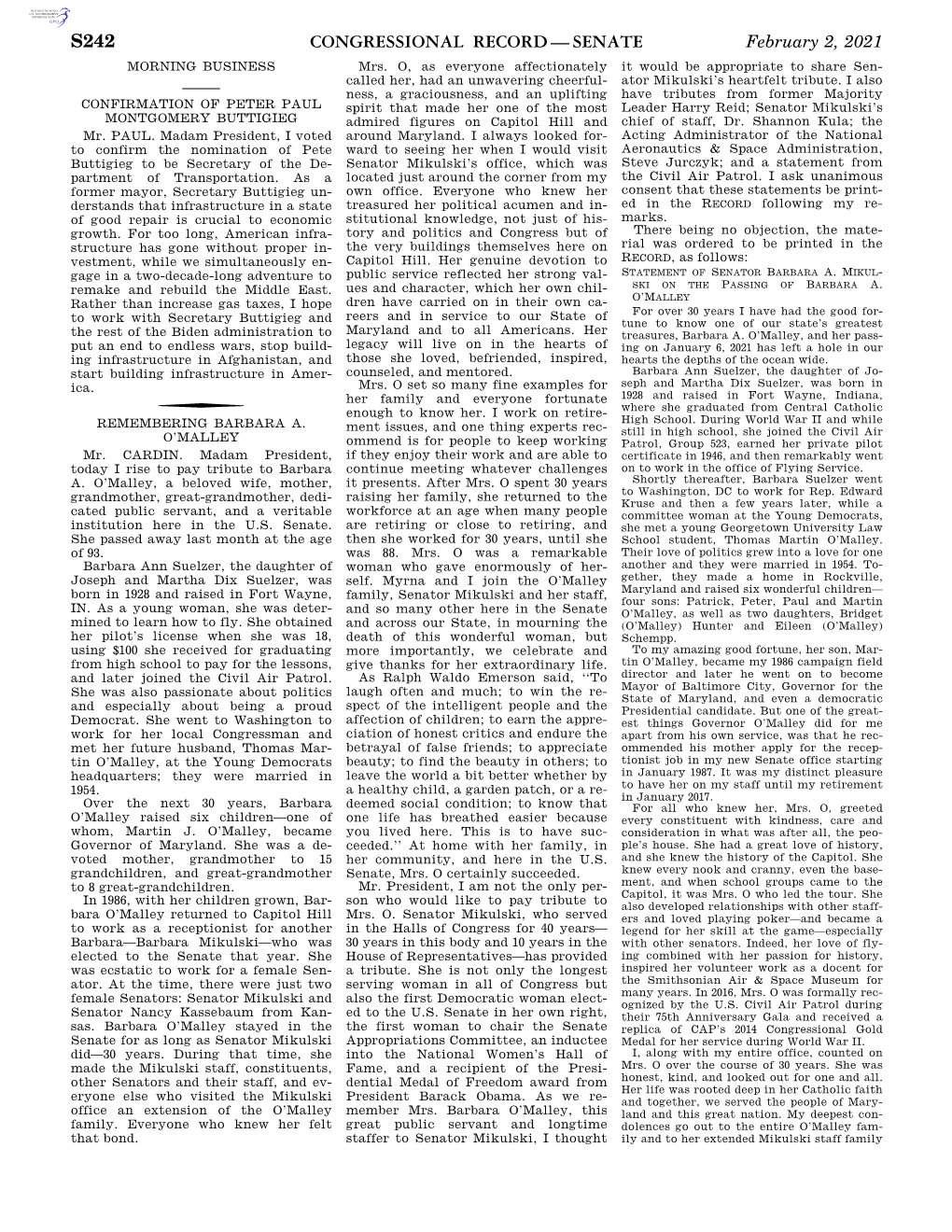 Congressional Record—Senate S242