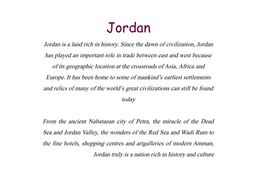 Jordan Jordan Is a Land Rich in History