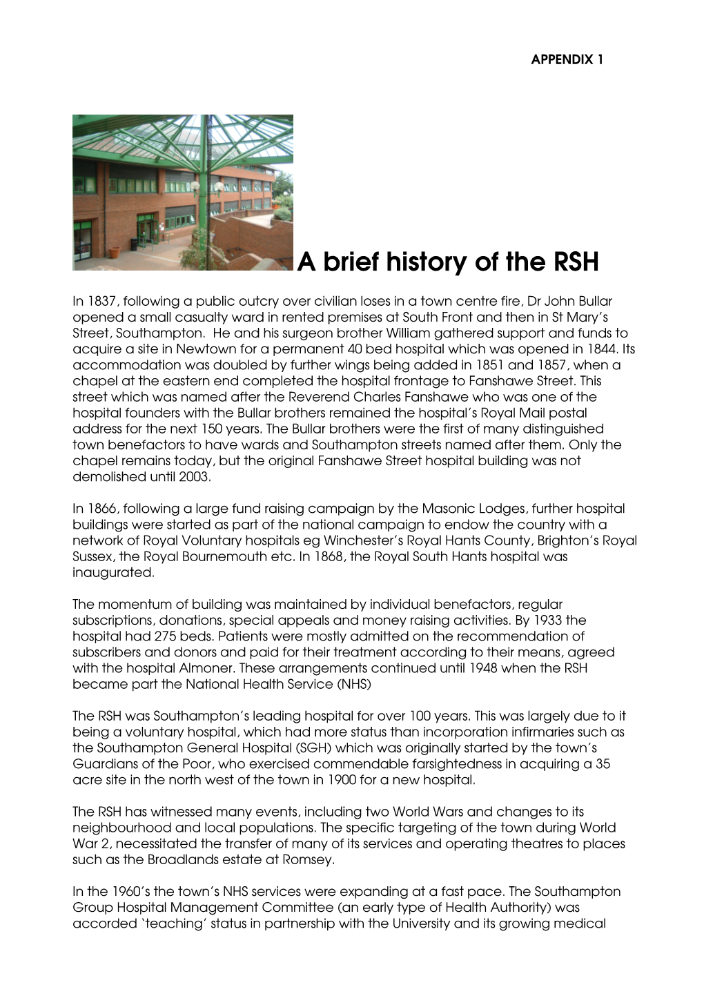 A Brief History of the RSH
