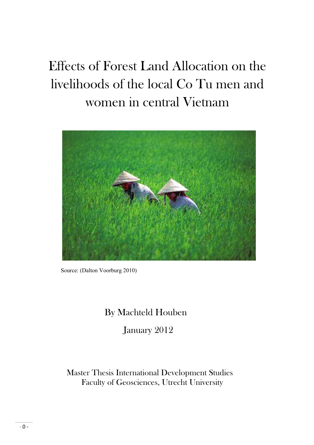 Effects of Forest Land Allocation on the Livelihoods of the Local Co Tu Men and Women in Central Vietnam