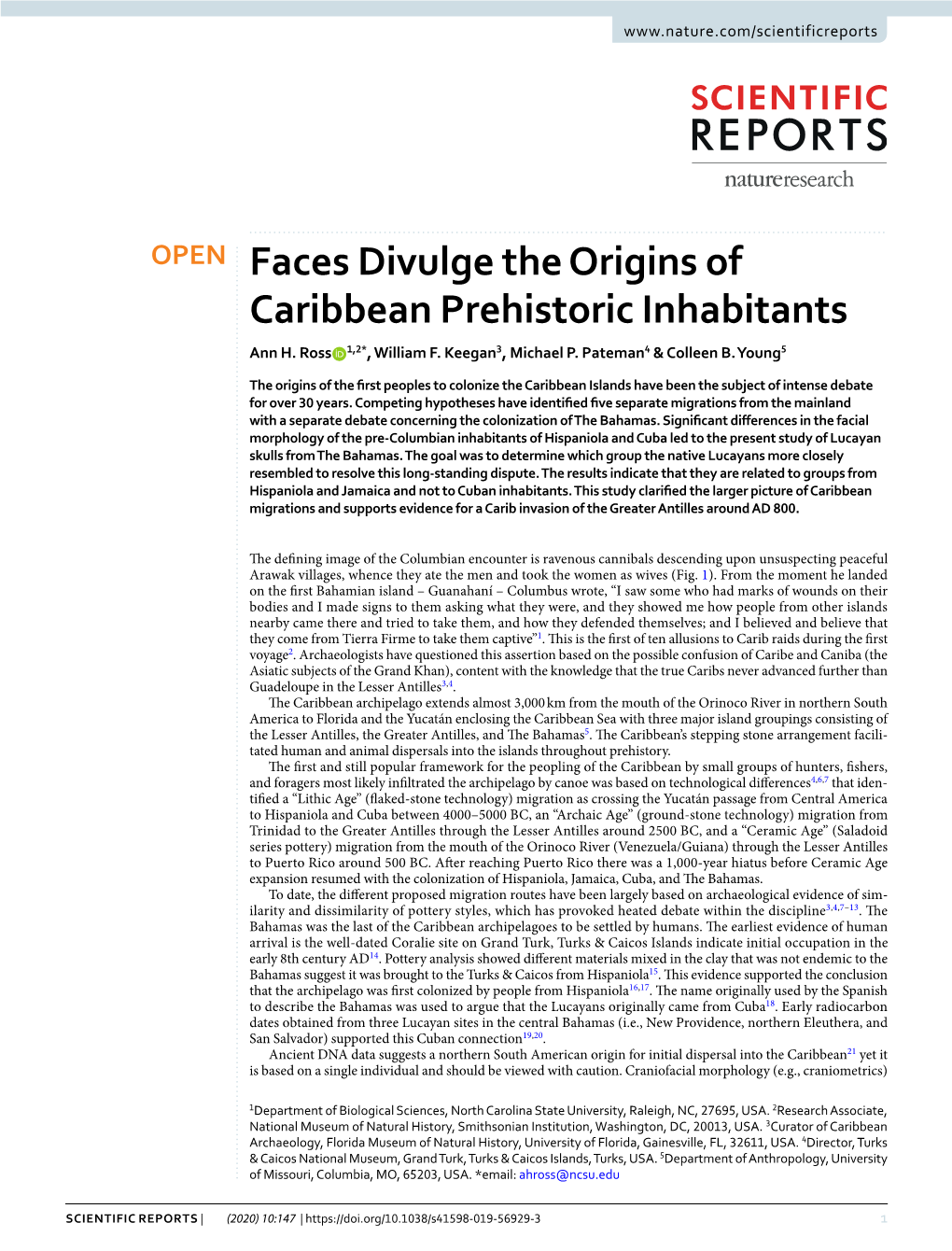 Faces Divulge the Origins of Caribbean Prehistoric Inhabitants Ann H