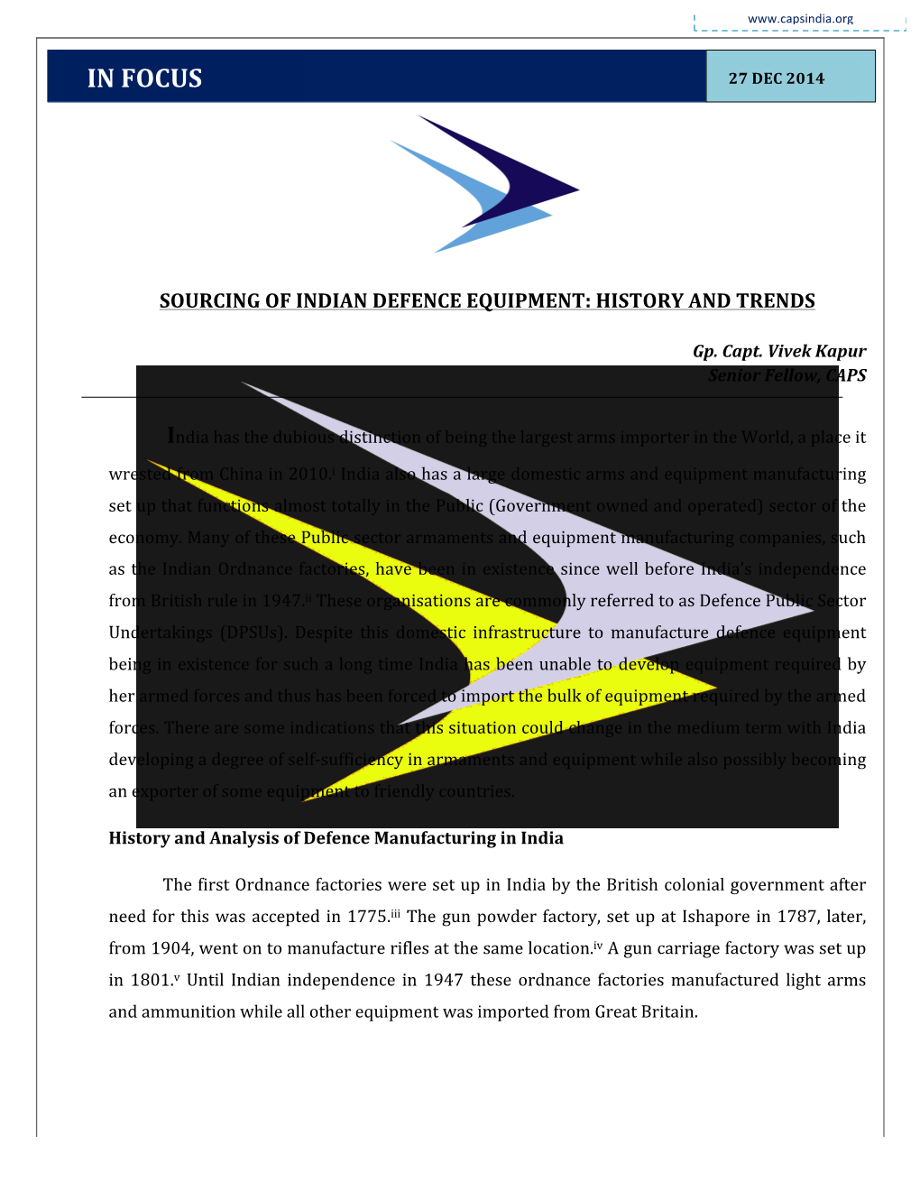 Sourcing of Indian Defence Equipment: History and Trends