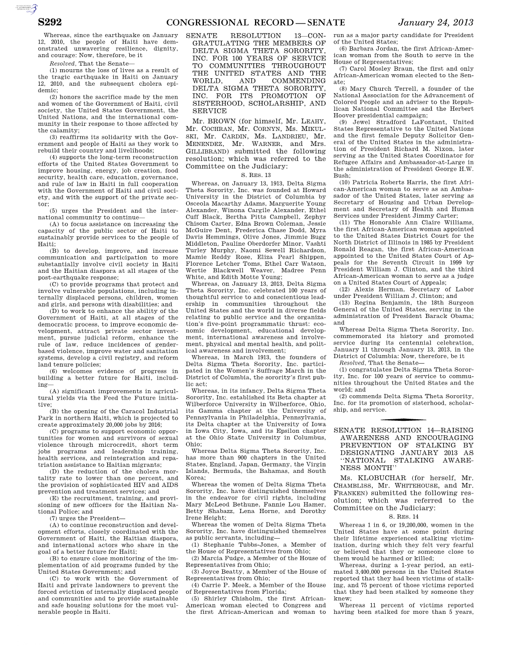 Congressional Record—Senate S292