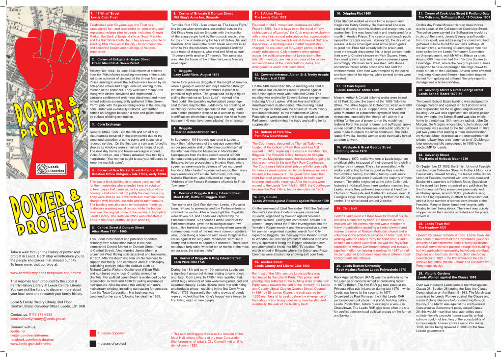 Places of Power = Places of Protest Take a Walk Through the History of Power and Protest in Leeds. Each Stop Will Introduce Yo