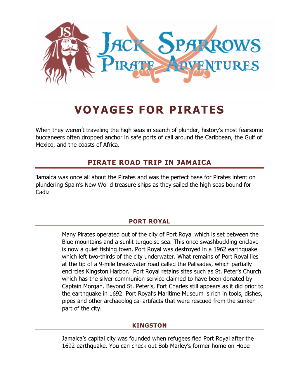 Voyages for Pirates