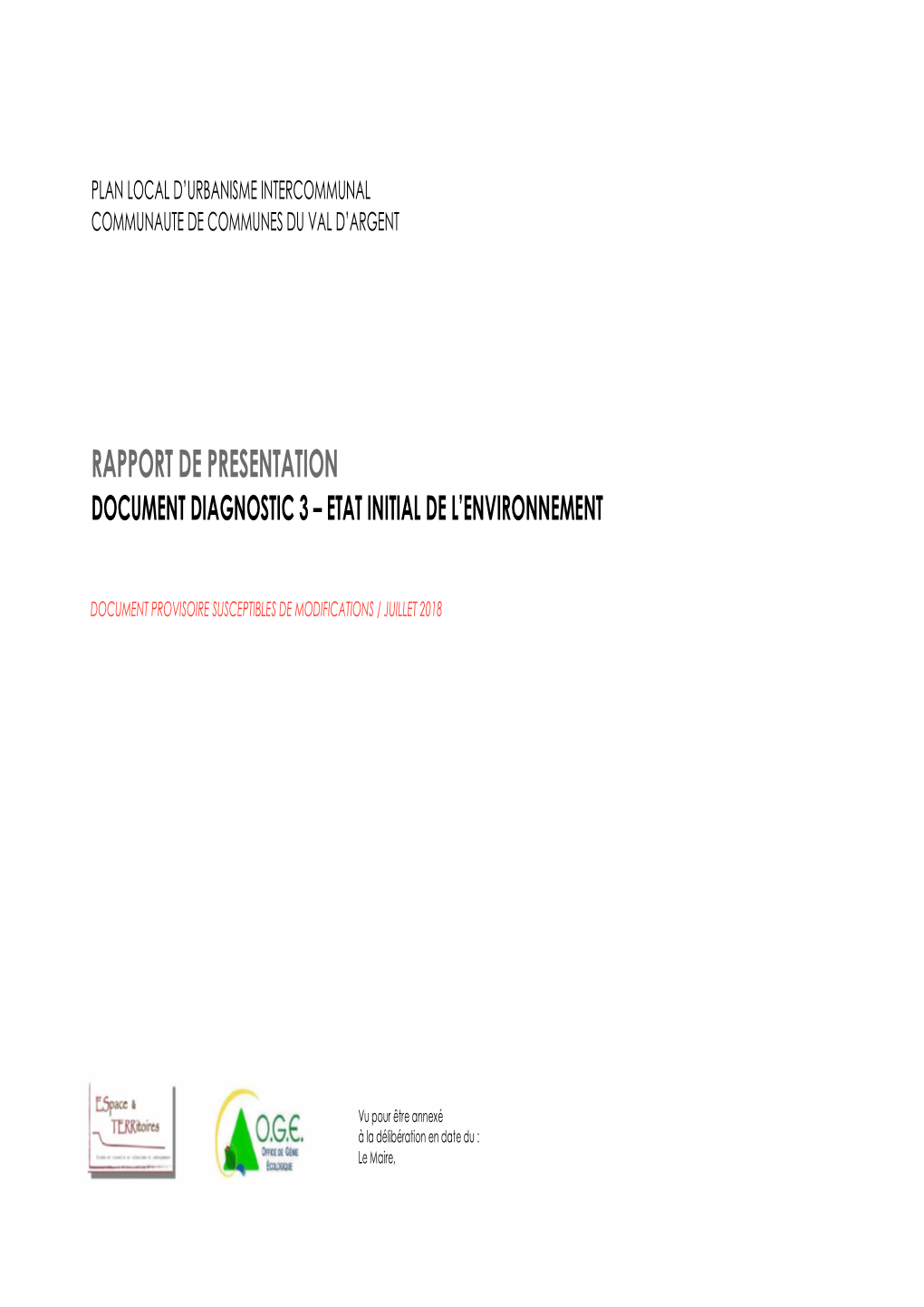 Rapport De Presentation Document Diagnostic 3 – Etat Initial De L’Environnement