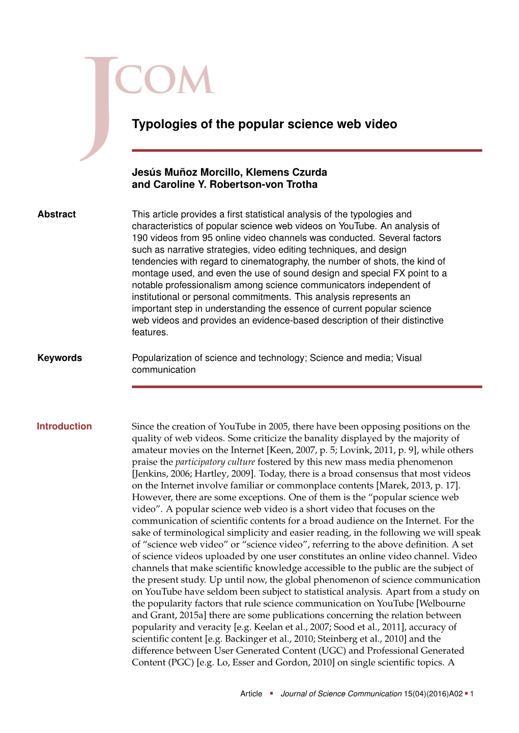 Typologies of the Popular Science Web Video