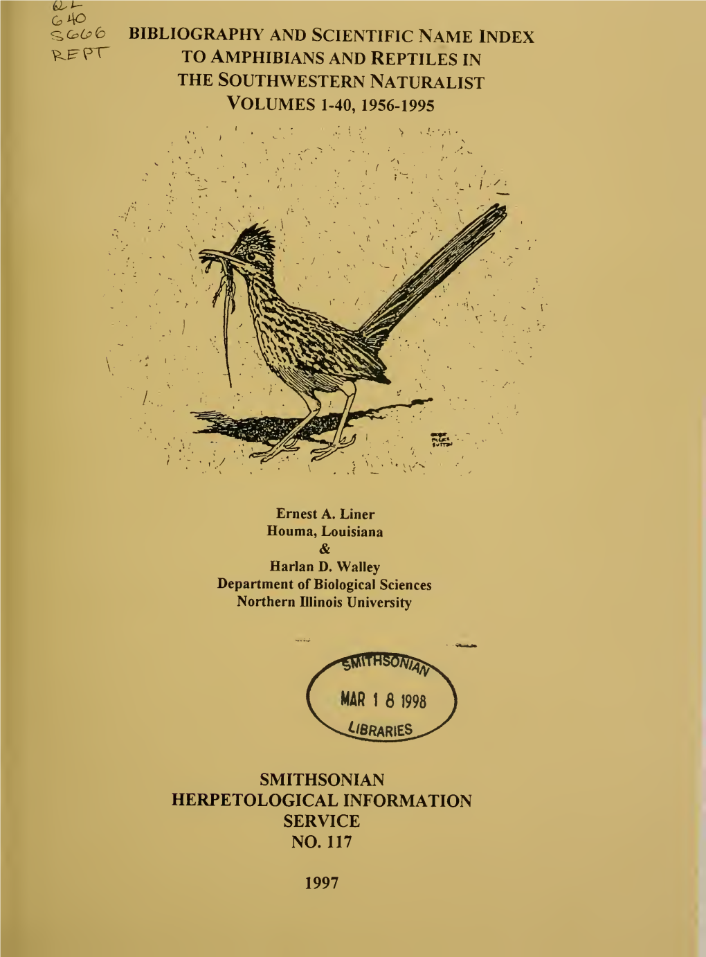 The Southwestern Naturalist Volumes 1-40, 1956-1995