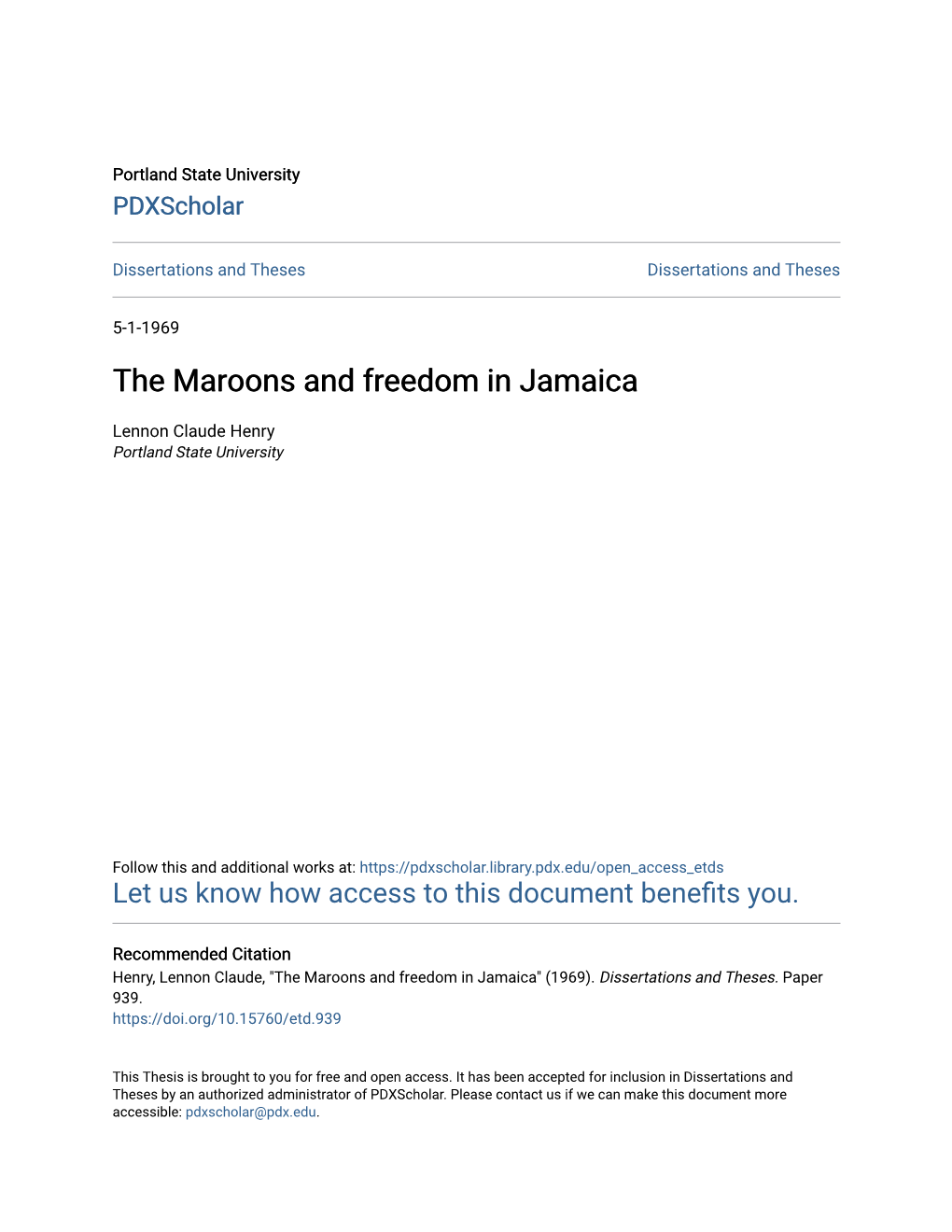 The Maroons and Freedom in Jamaica