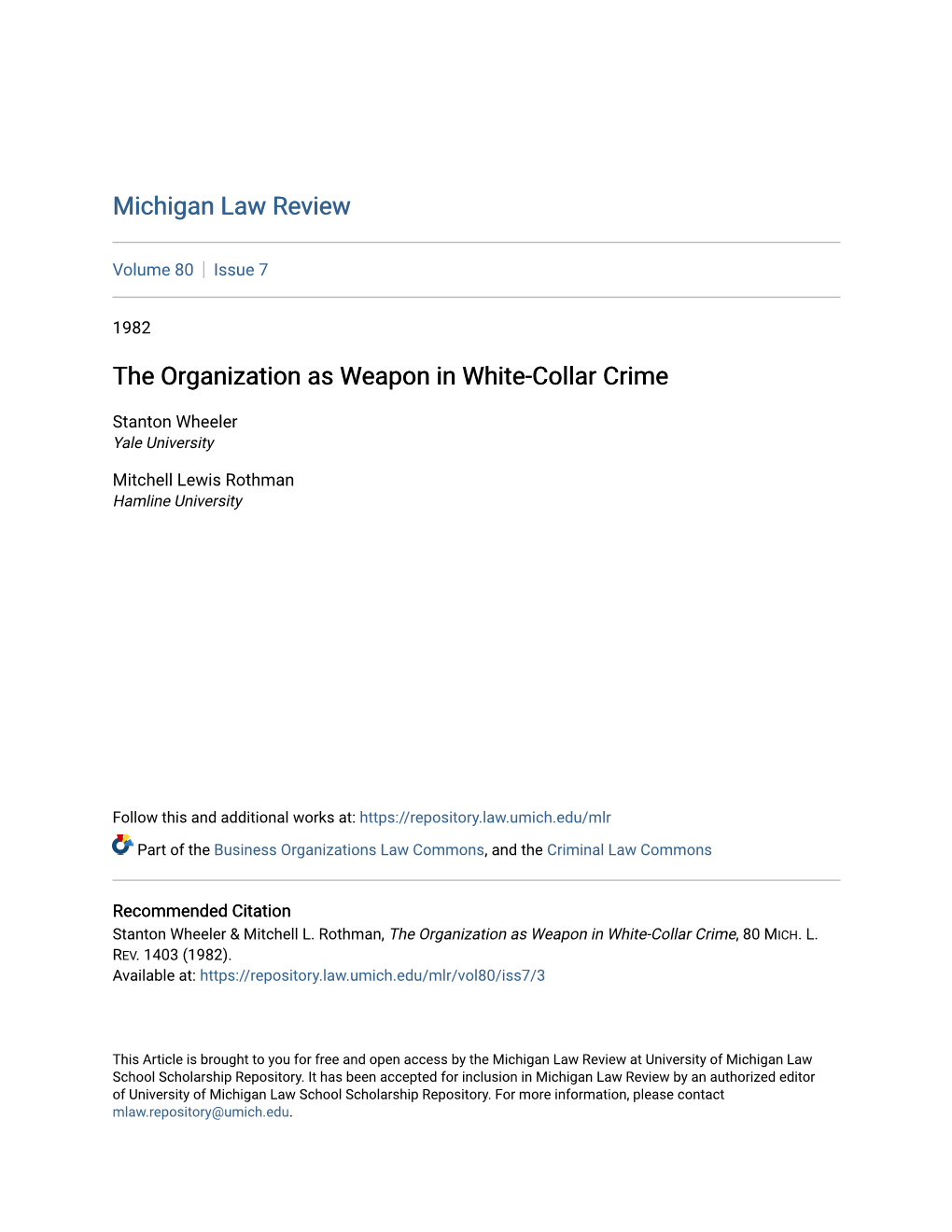 The Organization As Weapon in White-Collar Crime