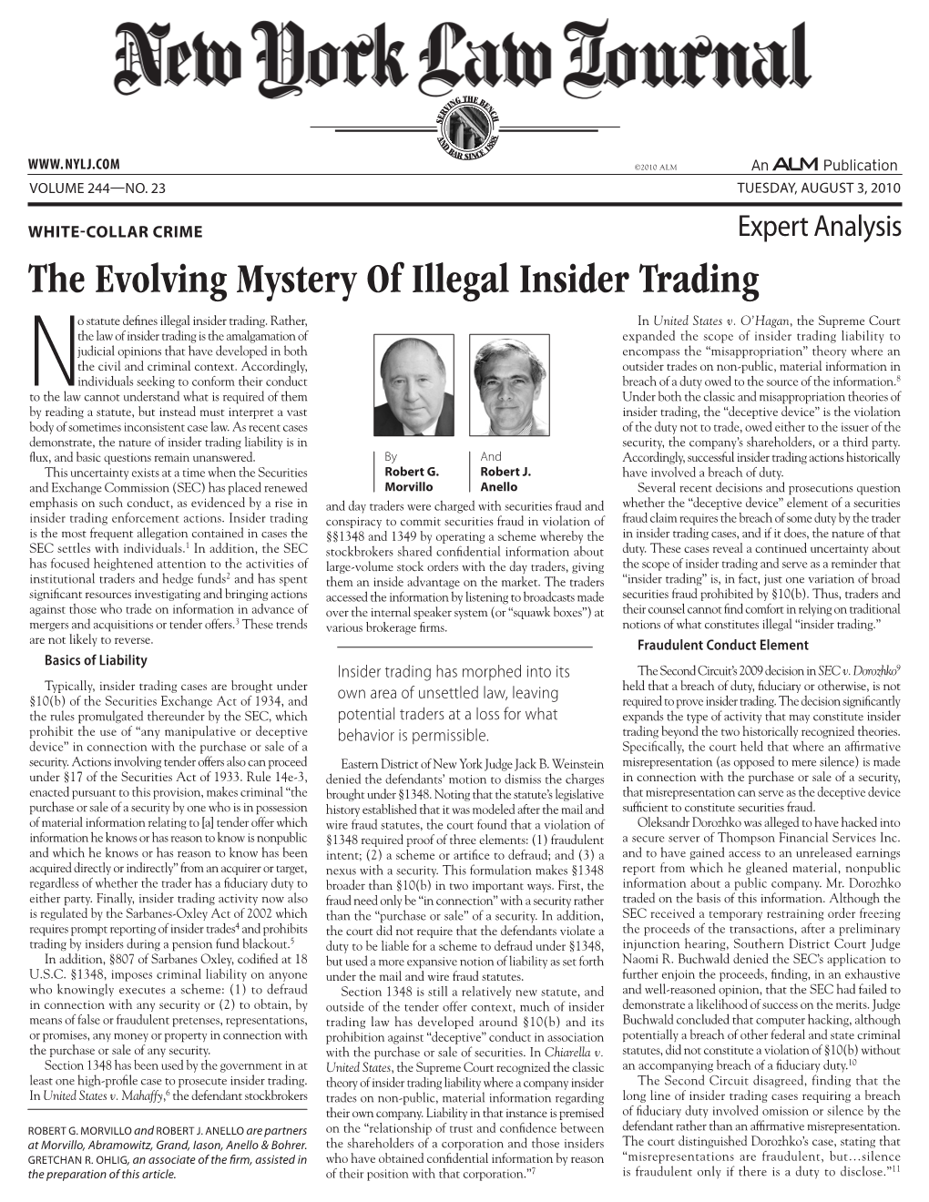 The Evolving Mystery of Illegal Insider Trading O Statute Defines Illegal Insider Trading