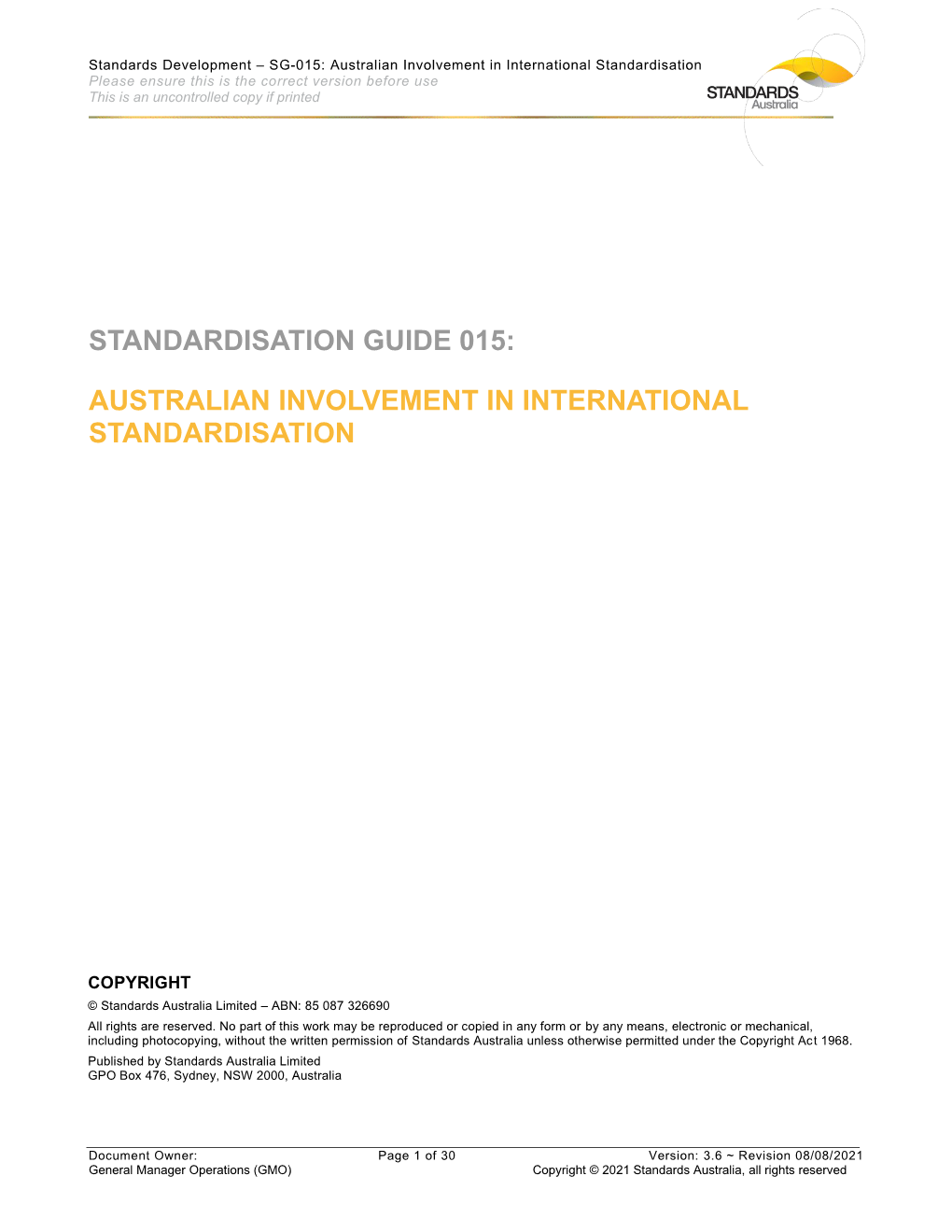 SG-015 Australian Involvement in International Standardisation