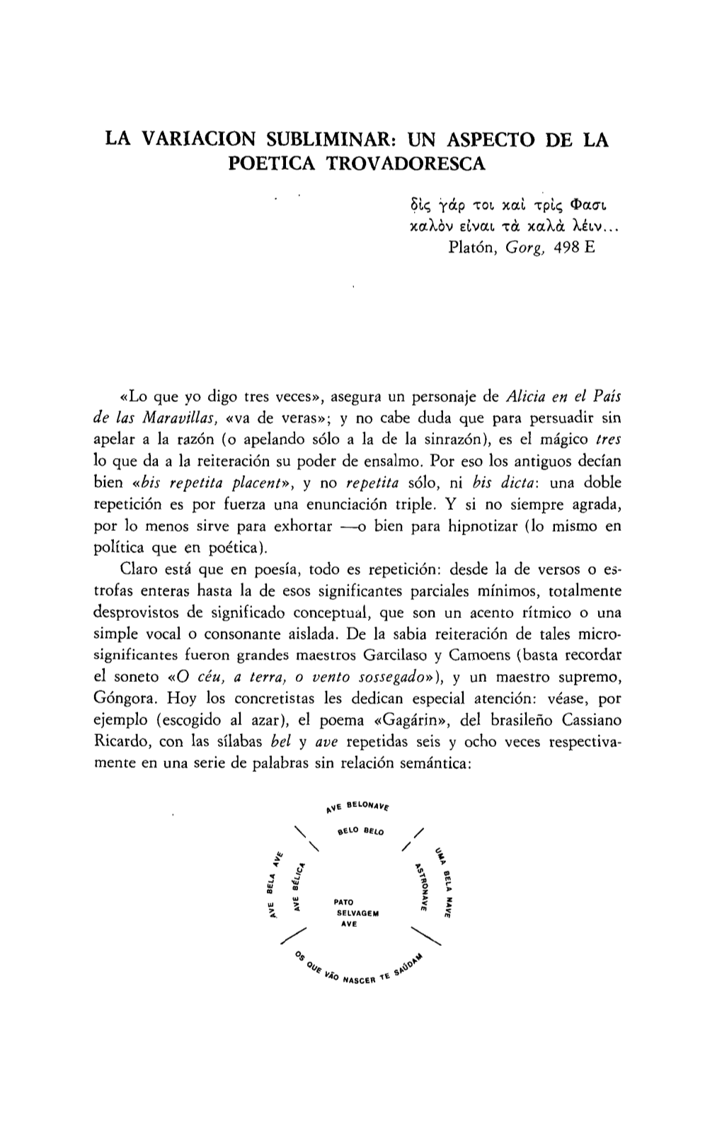 La Variación Subliminar: Un Aspecto De La Poética Trovadoresca