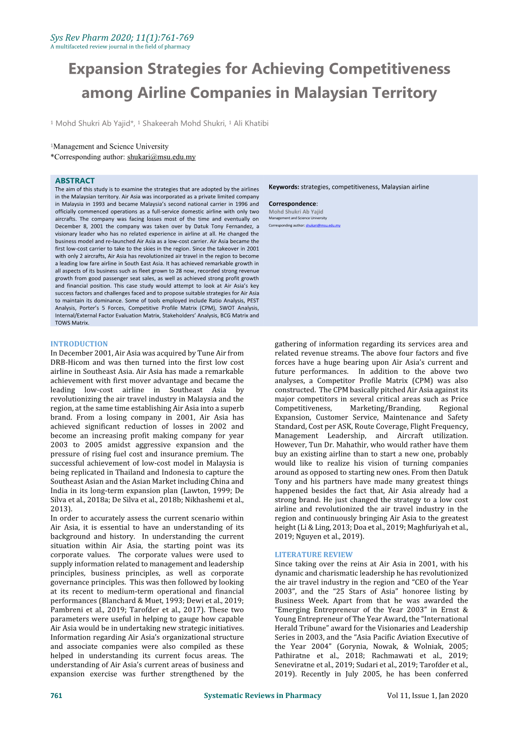 Expansion Strategies for Achieving Competitiveness Among Airline Companies in Malaysian Territory