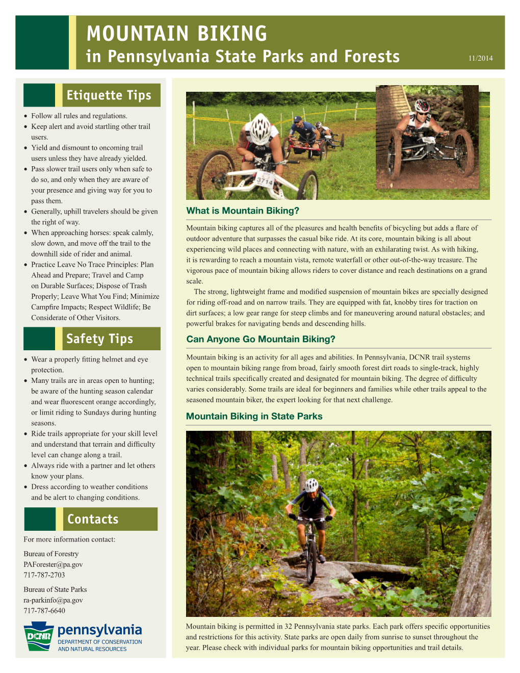 MOUNTAIN BIKING in Pennsylvania State Parks and Forests 11/2014