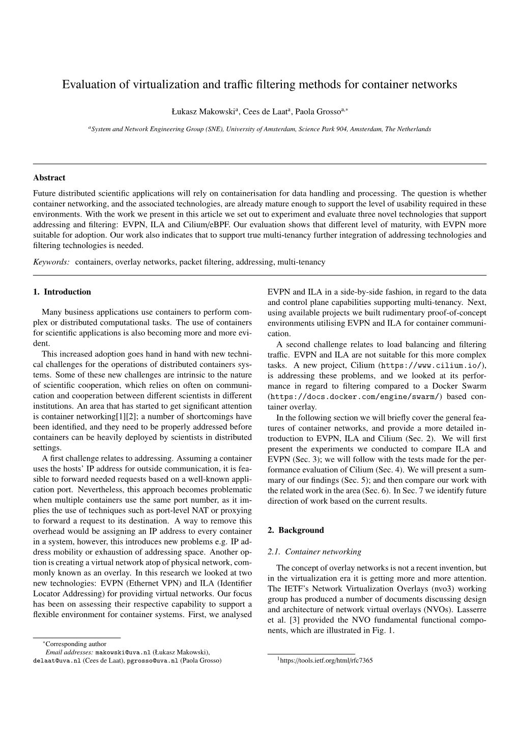 Evaluation of Virtualization and Traffic Filtering Methods for Container