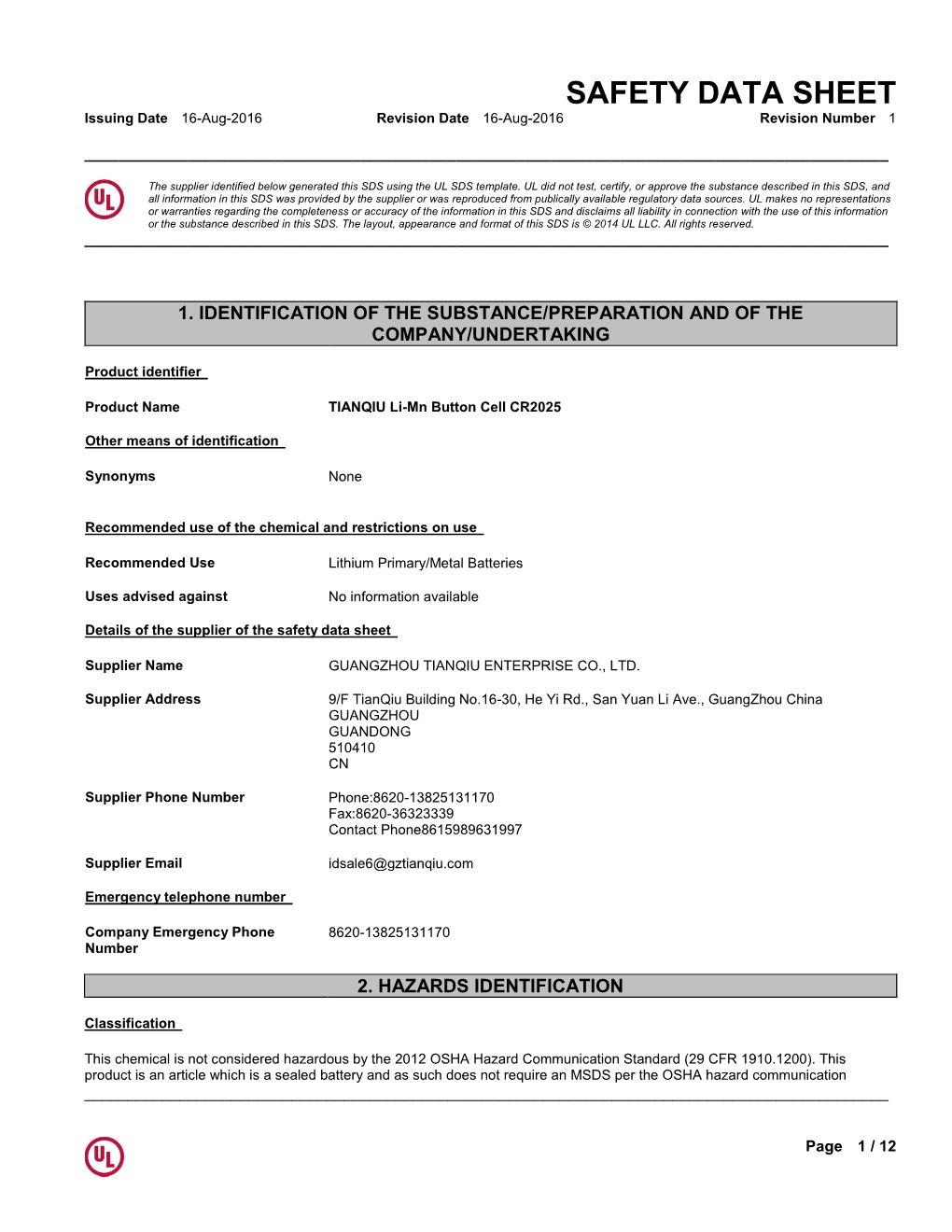 Safety Data Sheet