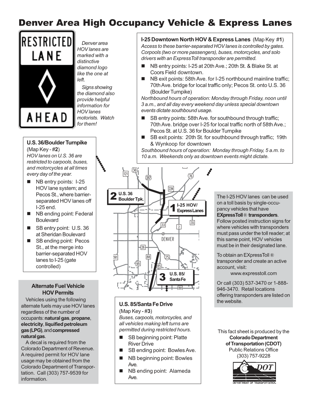 Denver Area HOV (High Occupancy Vehicle) Lanes