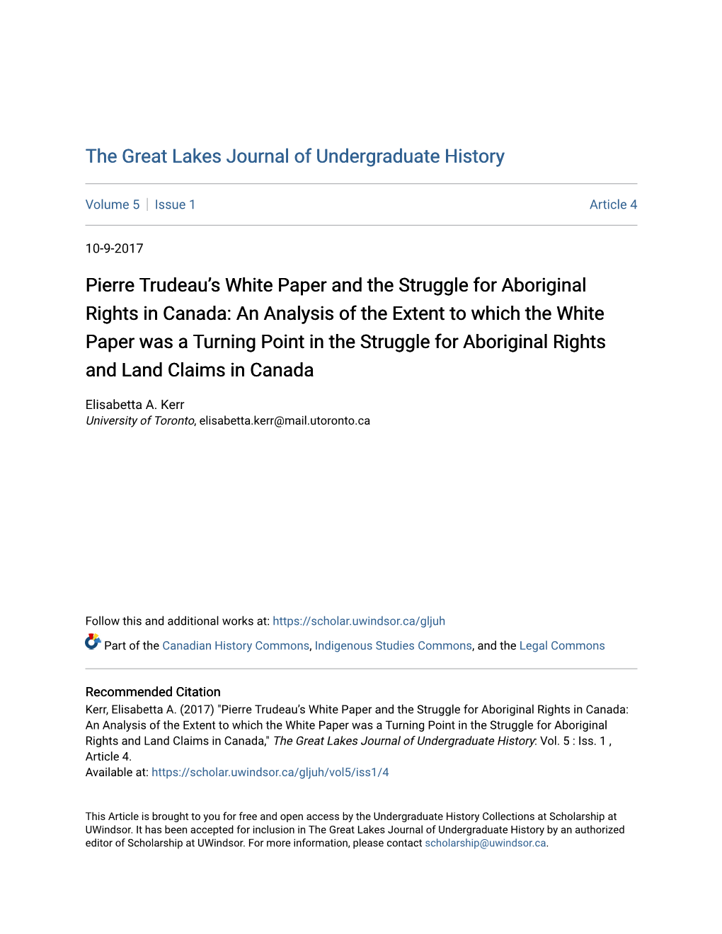 Pierre Trudeau's White Paper and the Struggle