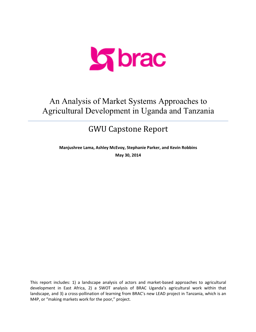 An Analysis of Market Systems Approaches to Agricultural Development in Uganda and Tanzania GWU Capstone Report