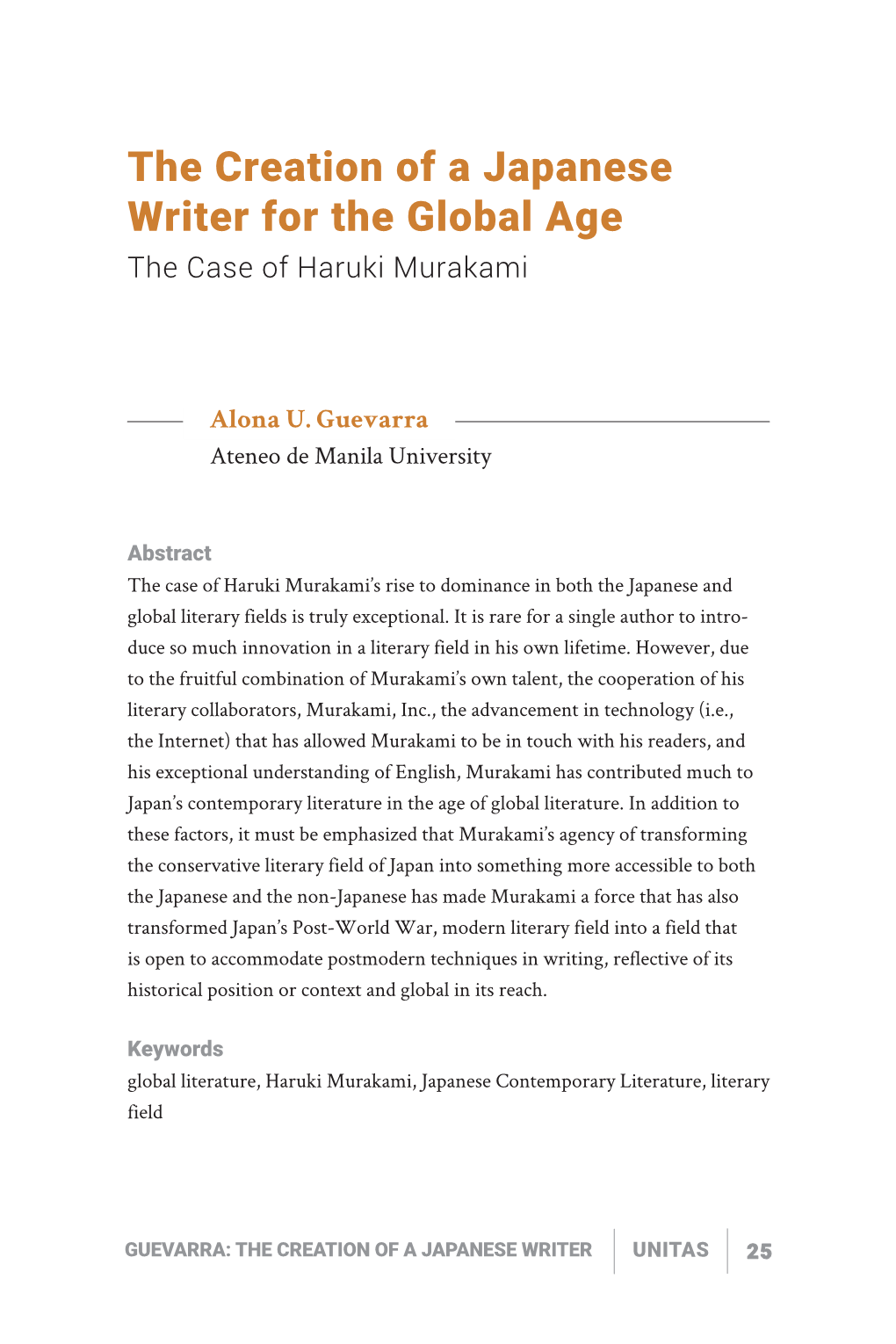 The Creation of a Japanese Writer for the Global Age: the Case of Haruki