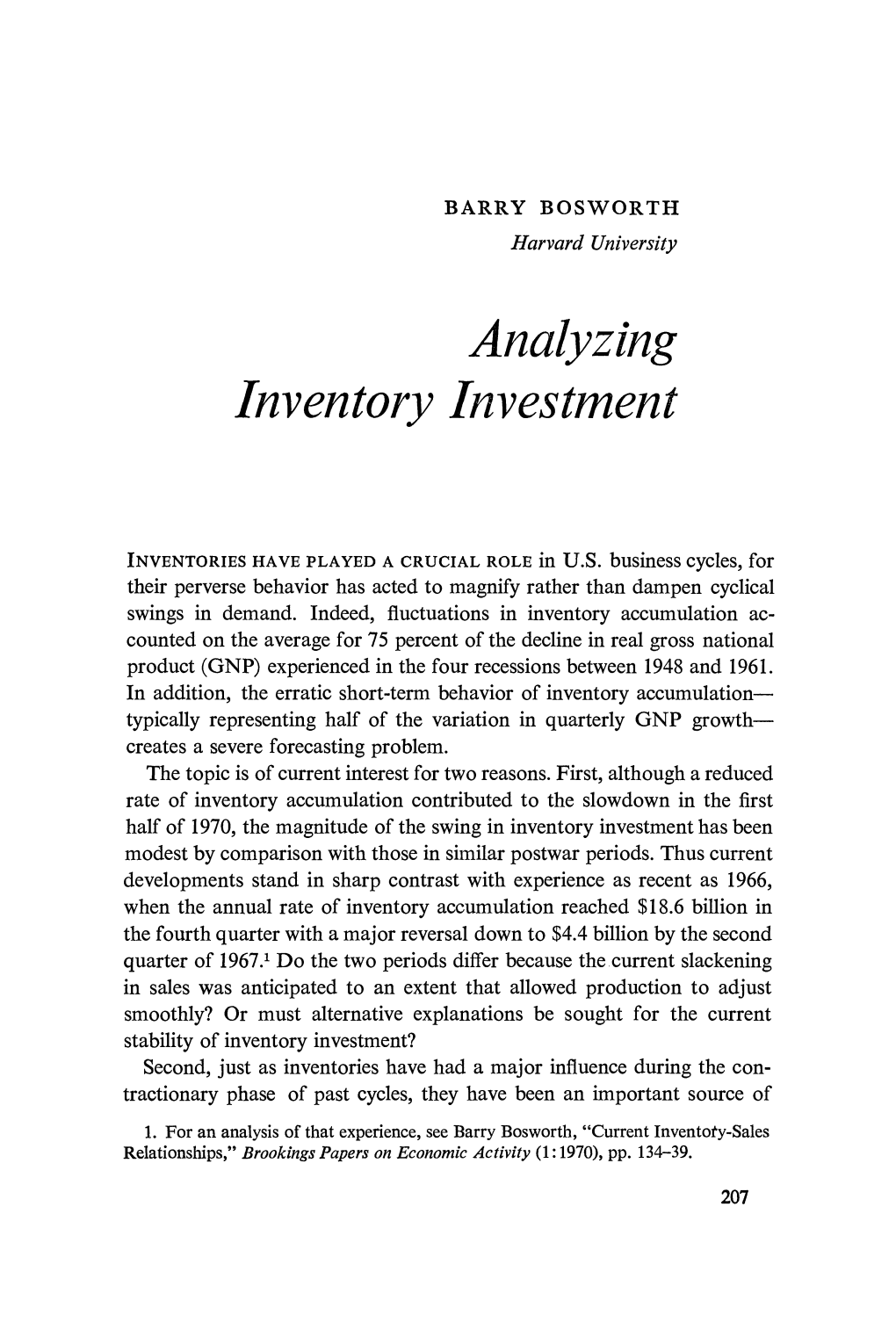 Analyzing Inventory Investment