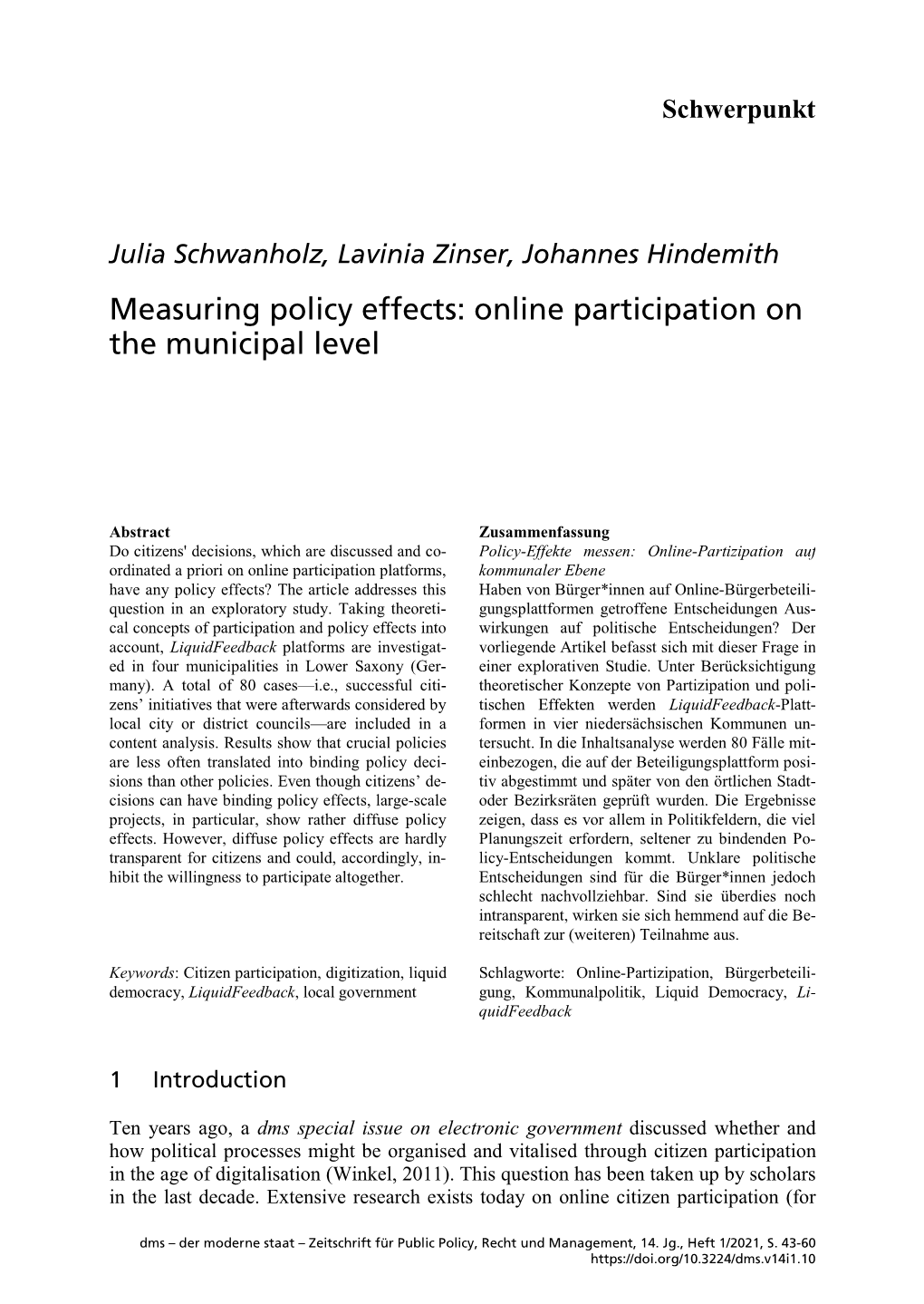 Online Participation on the Municipal Level