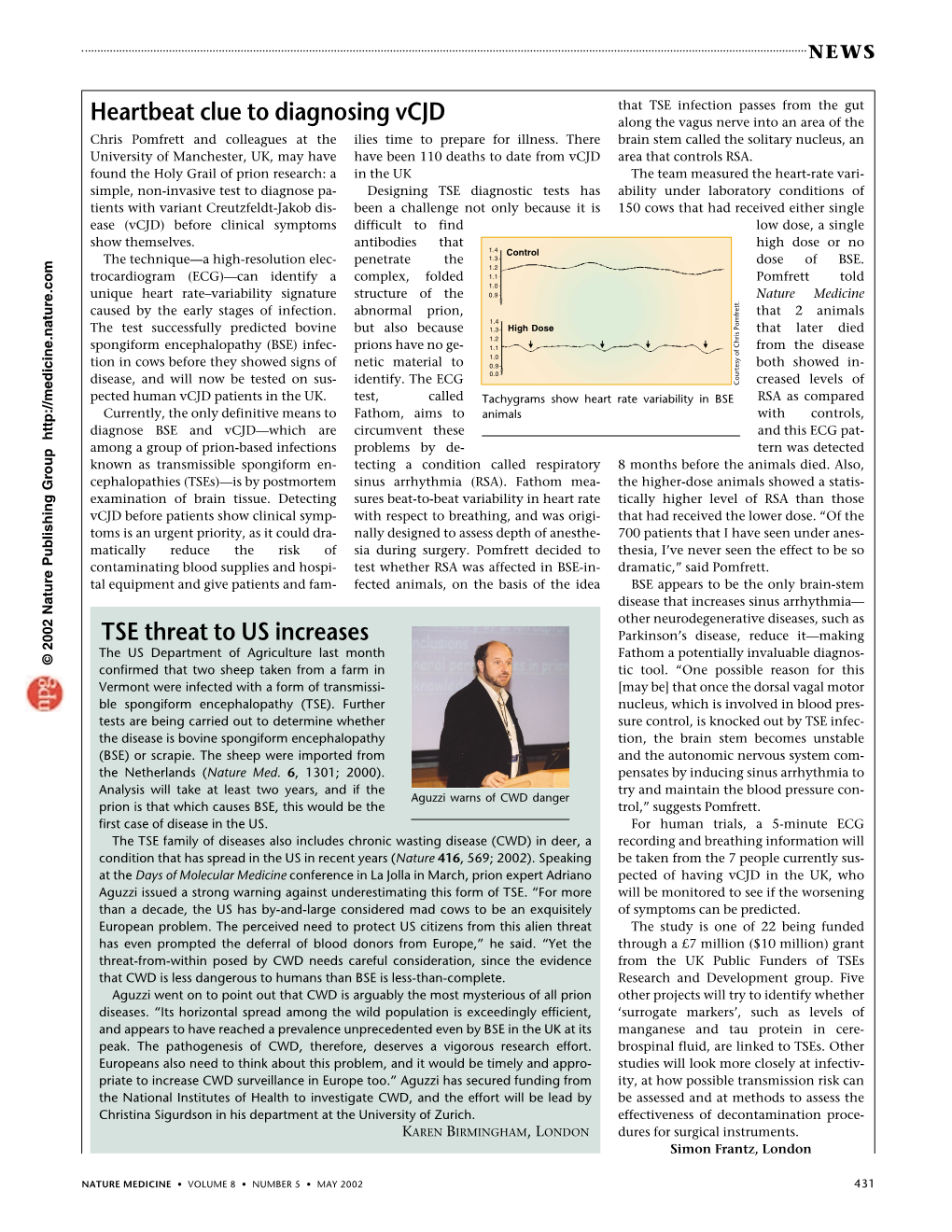 TSE Threat to US Increases Heartbeat Clue to Diagnosing Vcjd