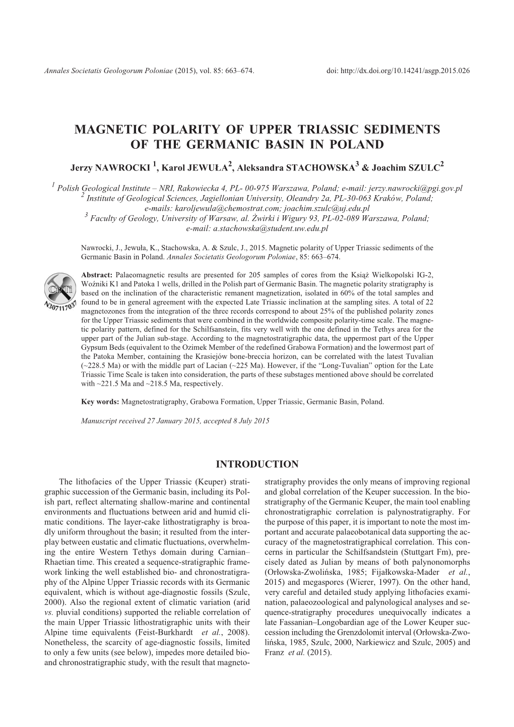 Magnetic Polarity of Upper Triassic Sediments of the Germanic Basin in Poland