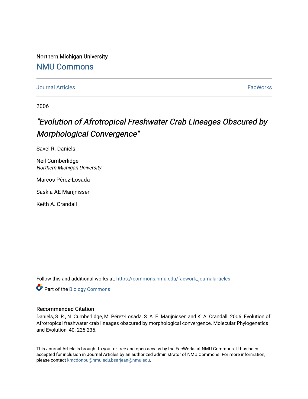 "Evolution of Afrotropical Freshwater Crab Lineages Obscured by Morphological Convergence"