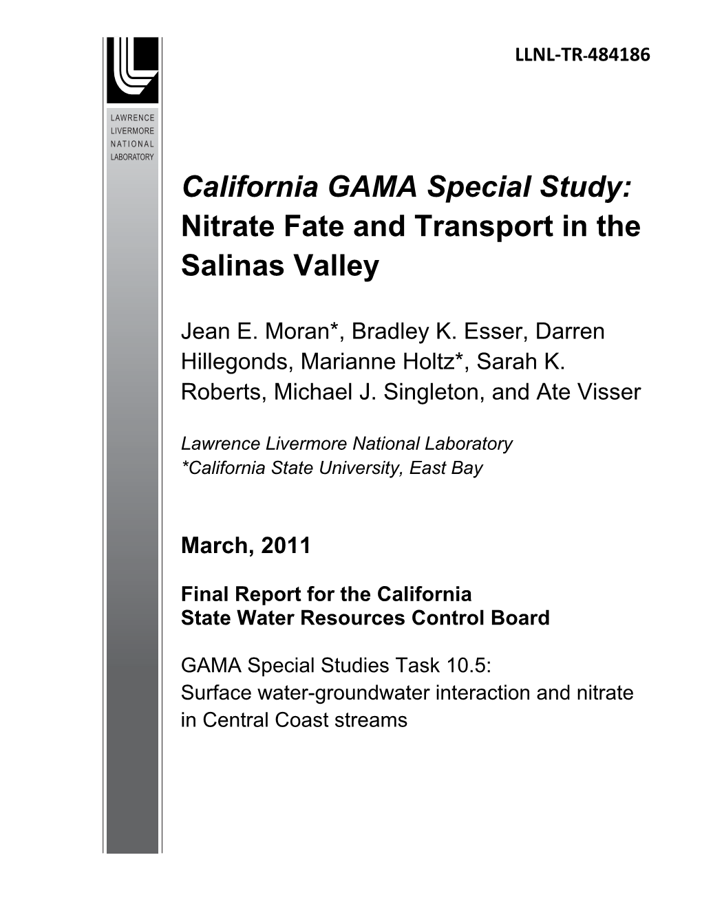 Nitrate Fate and Transport in the Salinas Valley