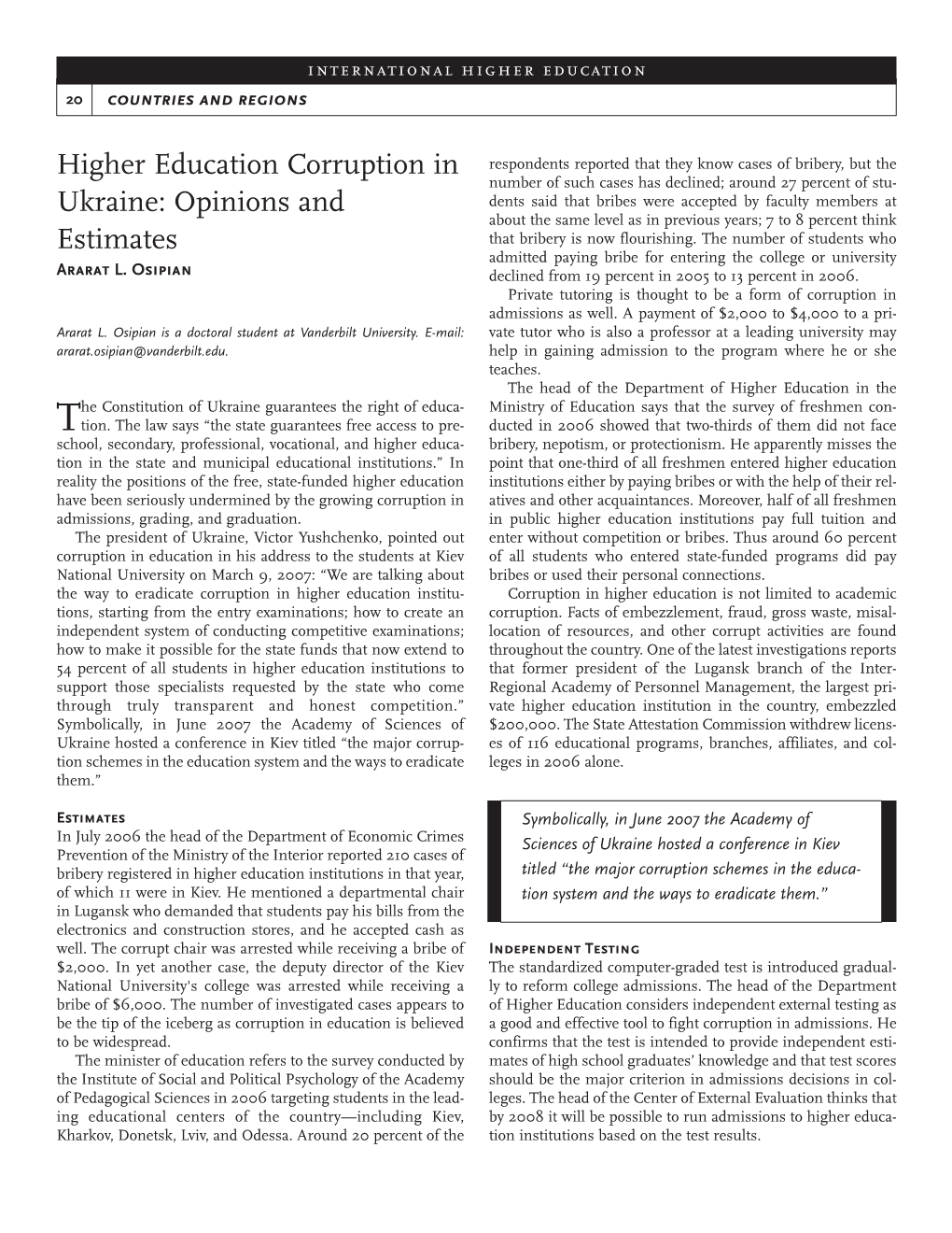 Higher Education Corruption in Ukraine