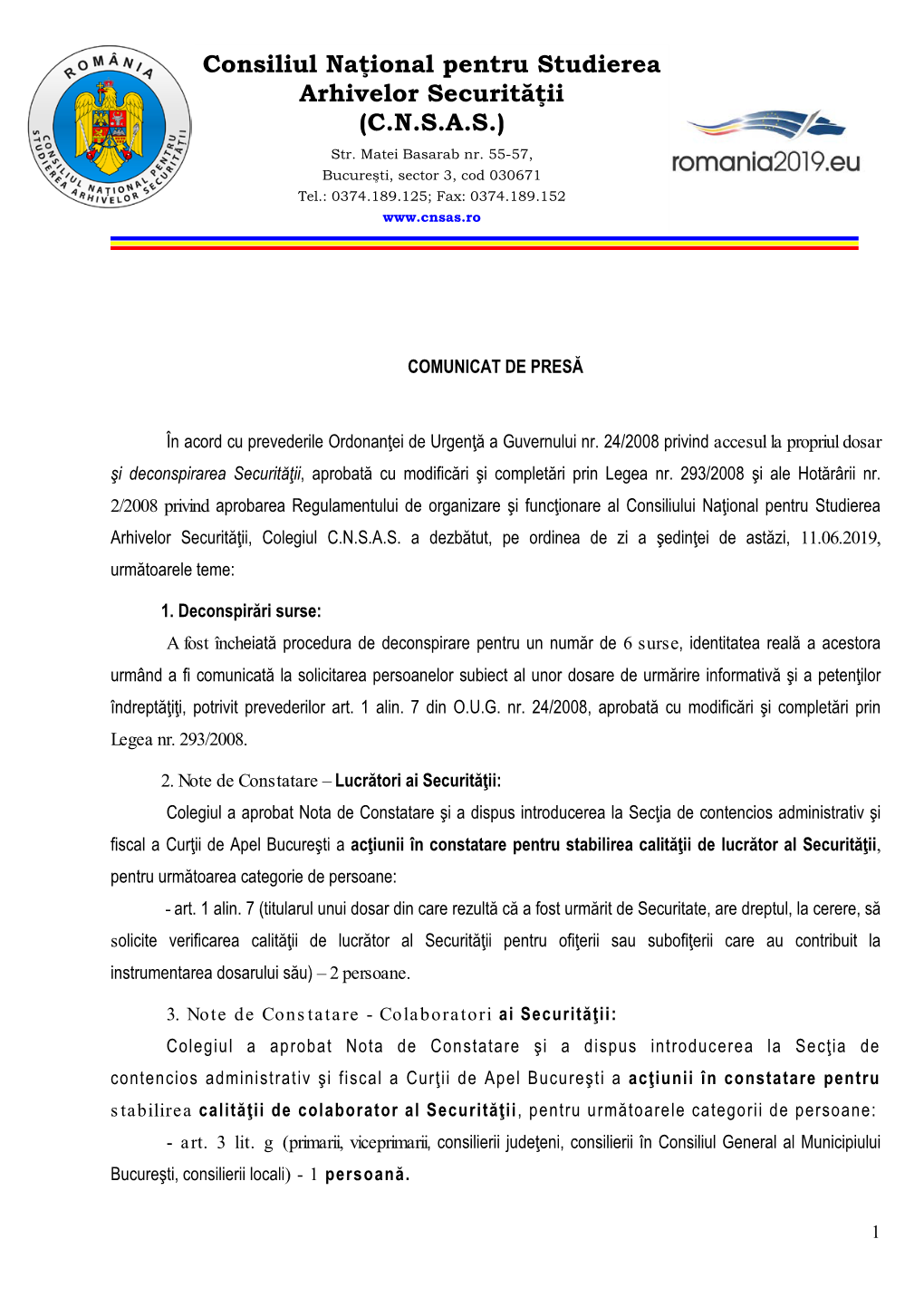 Consiliul Naţional Pentru Studierea Arhivelor Securităţii (C.N.S.A.S.) Str