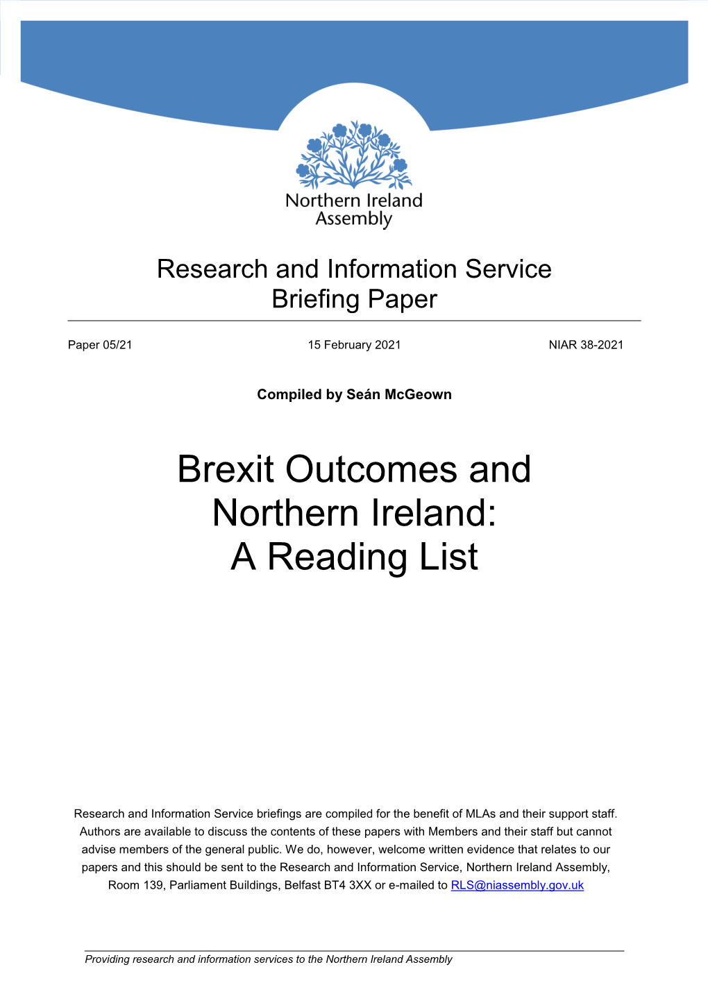 Brexit Outcomes and Northern Ireland: a Reading List