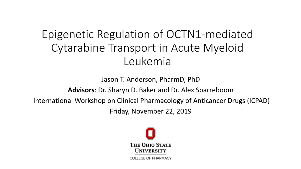 AML) Patient’S Response to First Line Therapy? • What Are the Epigenetic Mechanism Regulating OCTN1 Expression?