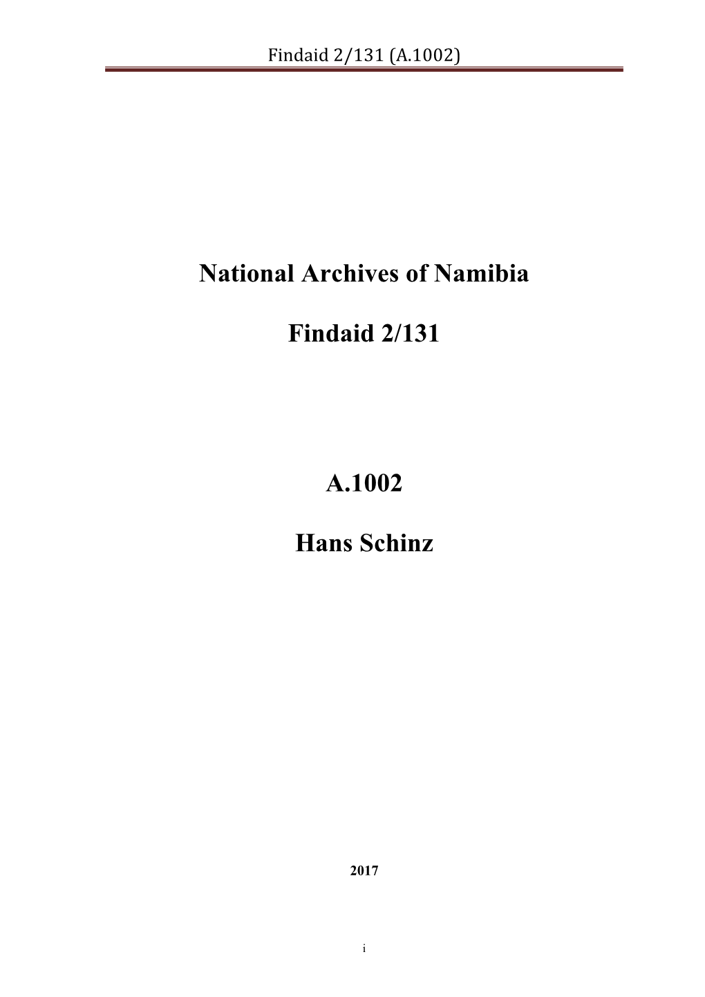 National Archives of Namibia Findaid 2/131 A.1002 Hans Schinz