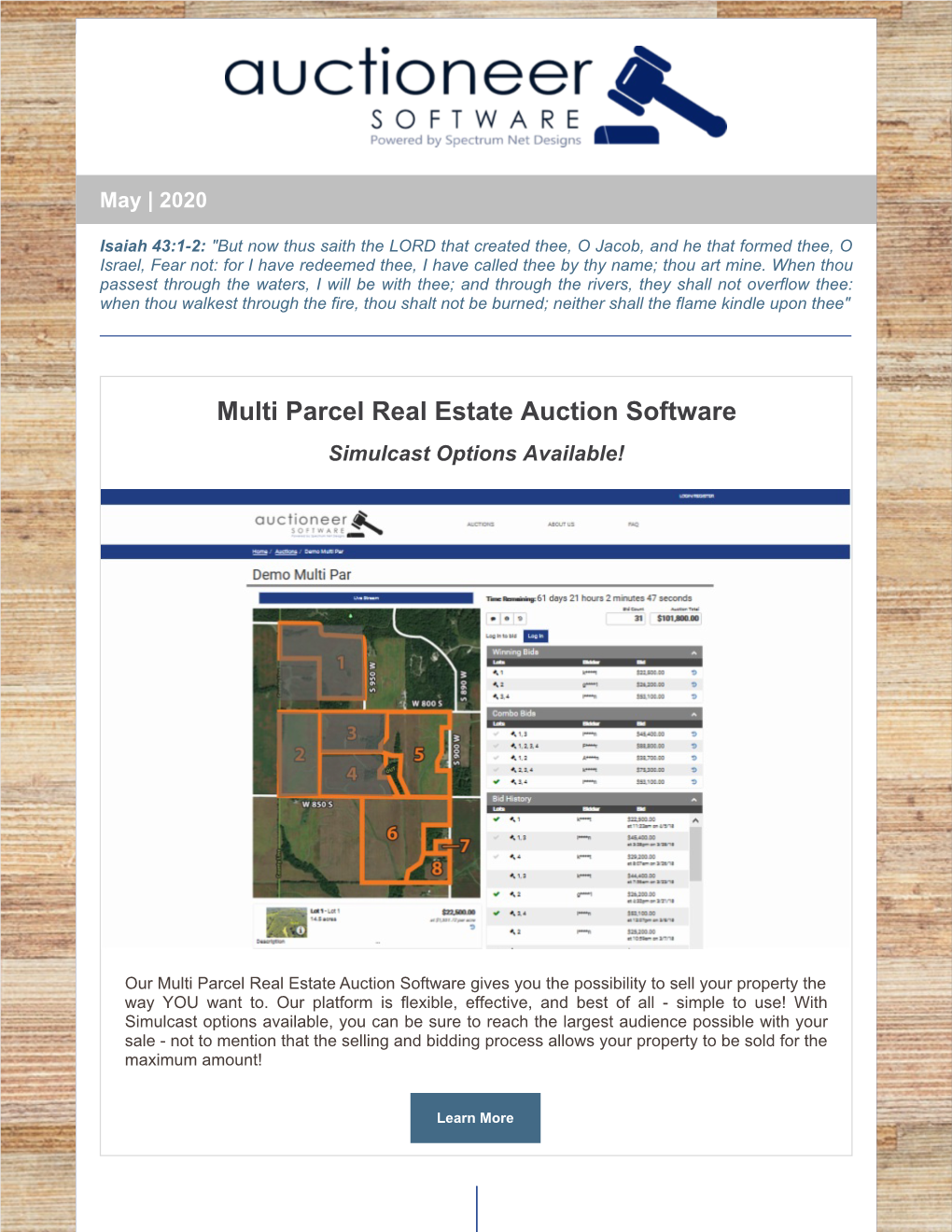 Multi Parcel Real Estate Auction Software Simulcast Options Available!