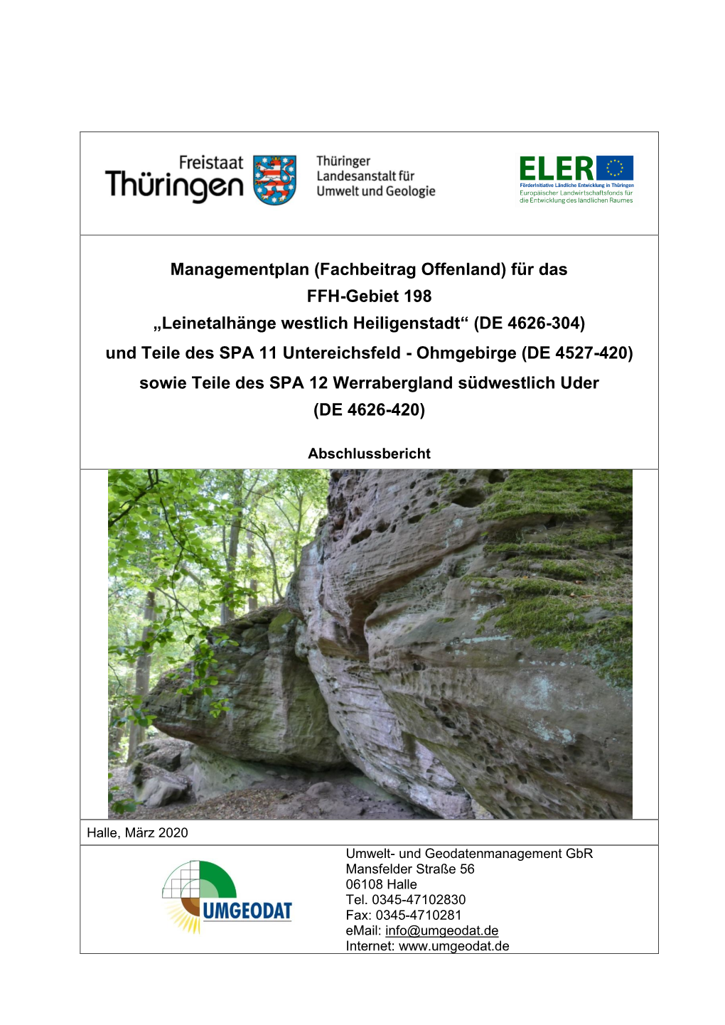 Managementplan (Fachbeitrag Offenland) Für Das FFH-Gebiet 198 „Leinetalhänge Westlich Heiligenstadt“ (DE 4626-304)