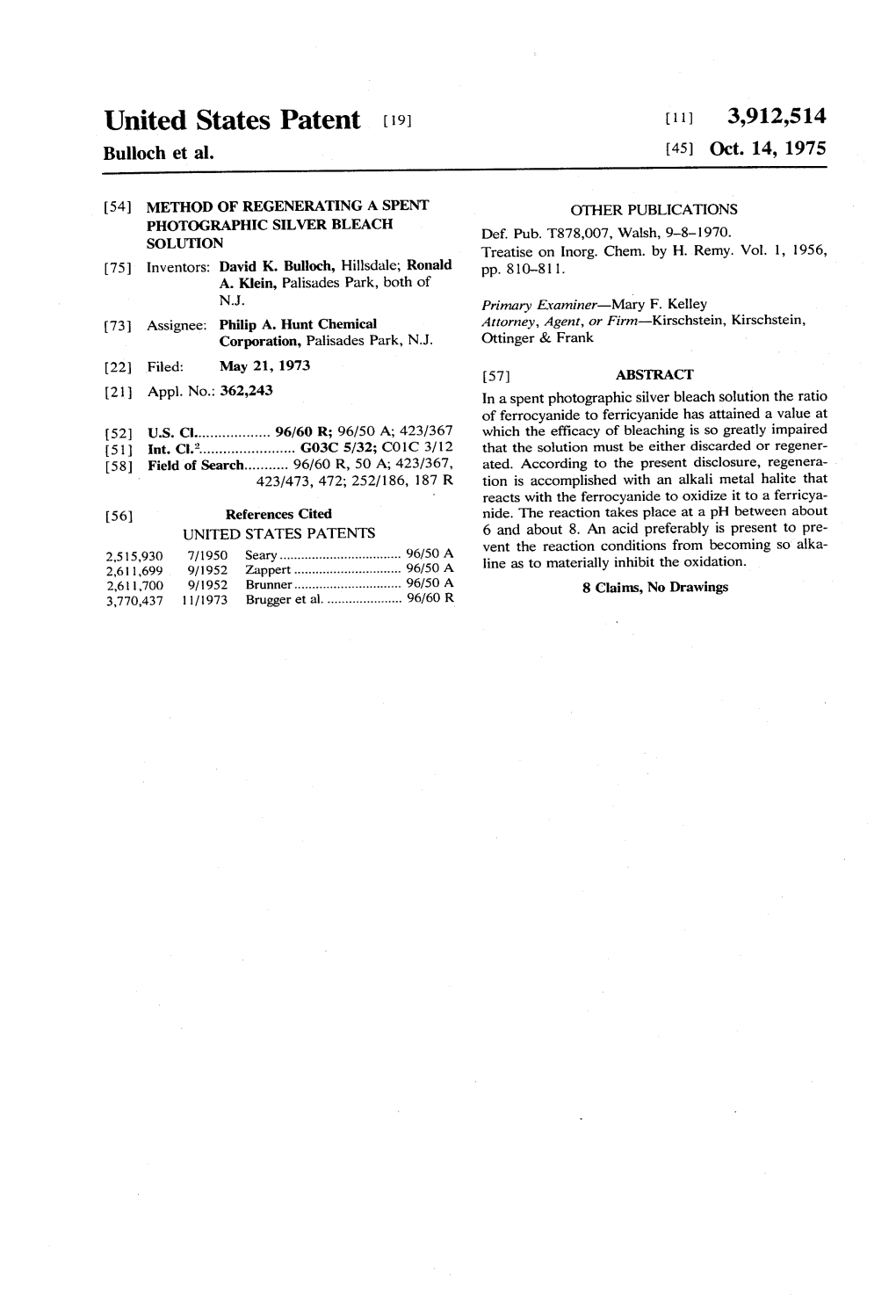 United States Patent (19) [11] 3,912,514 Bulloch Et Al