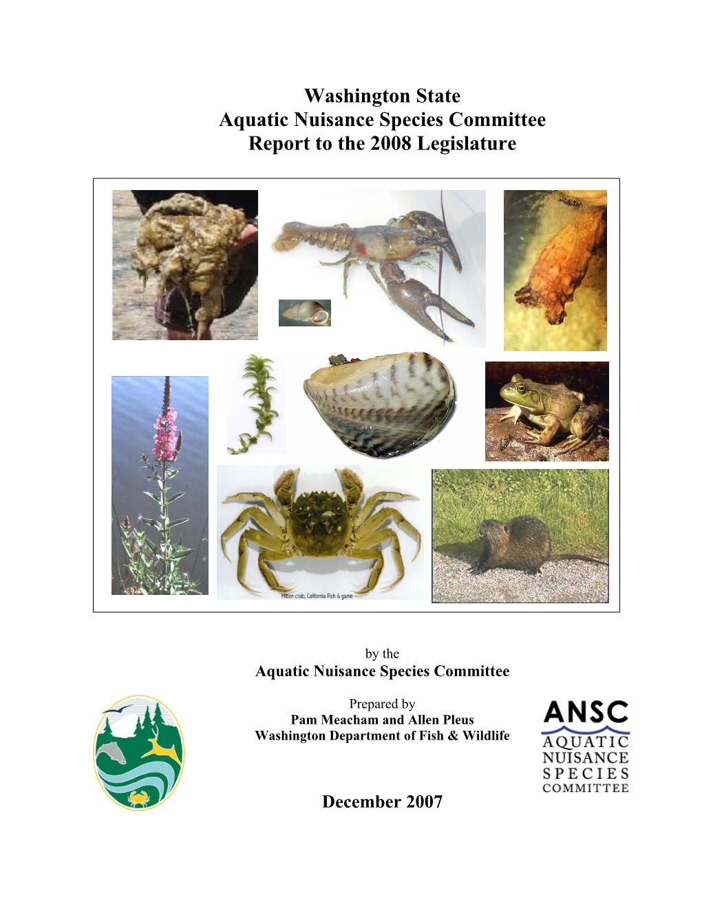 Washington State Aquatic Nuisance Species Committee Report to the 2008 Legislature