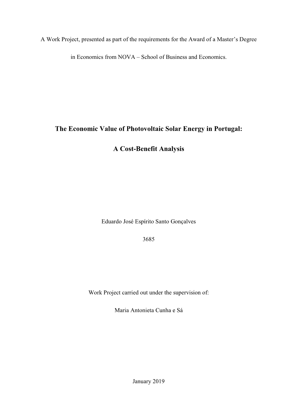 The Economic Value of Photovoltaic Solar Energy in Portugal