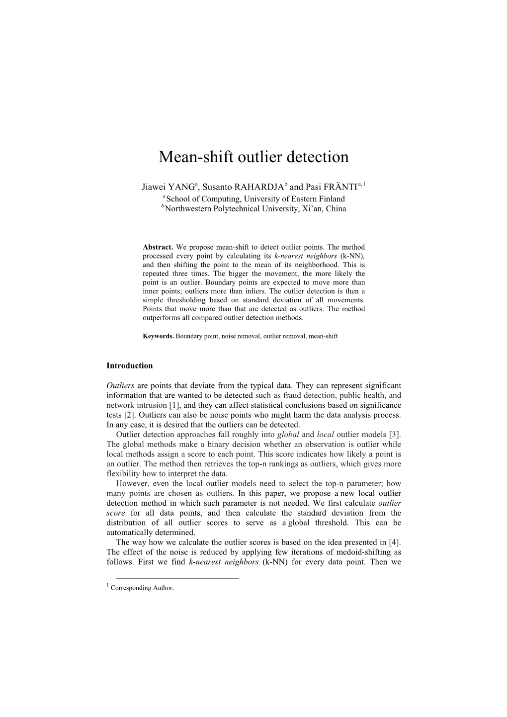 Mean-Shift Outlier Detection