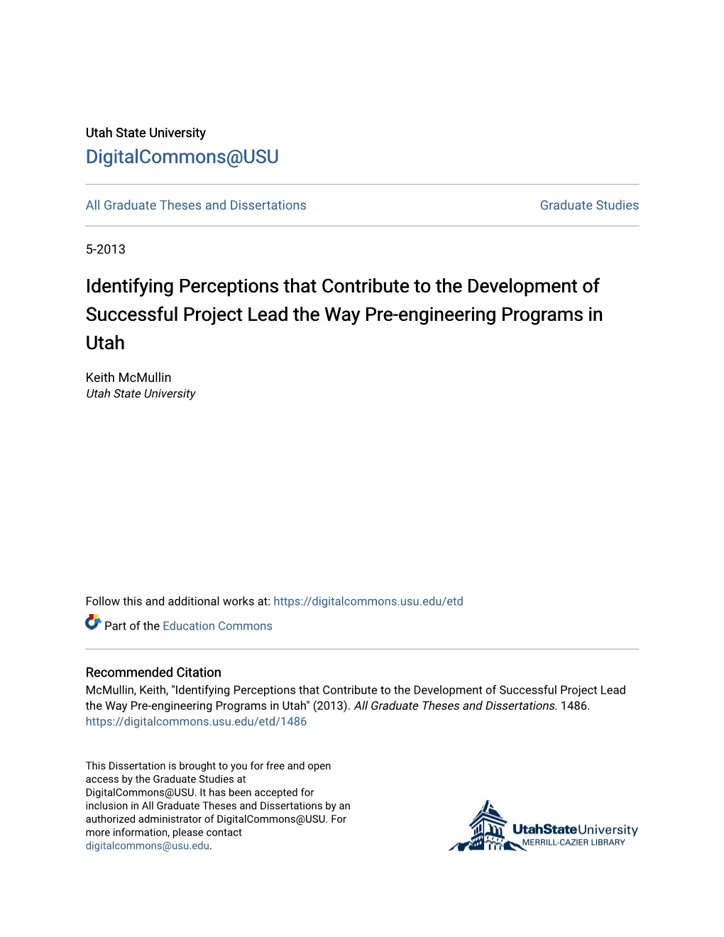 Identifying Perceptions That Contribute to the Development of Successful Project Lead the Way Pre-Engineering Programs in Utah
