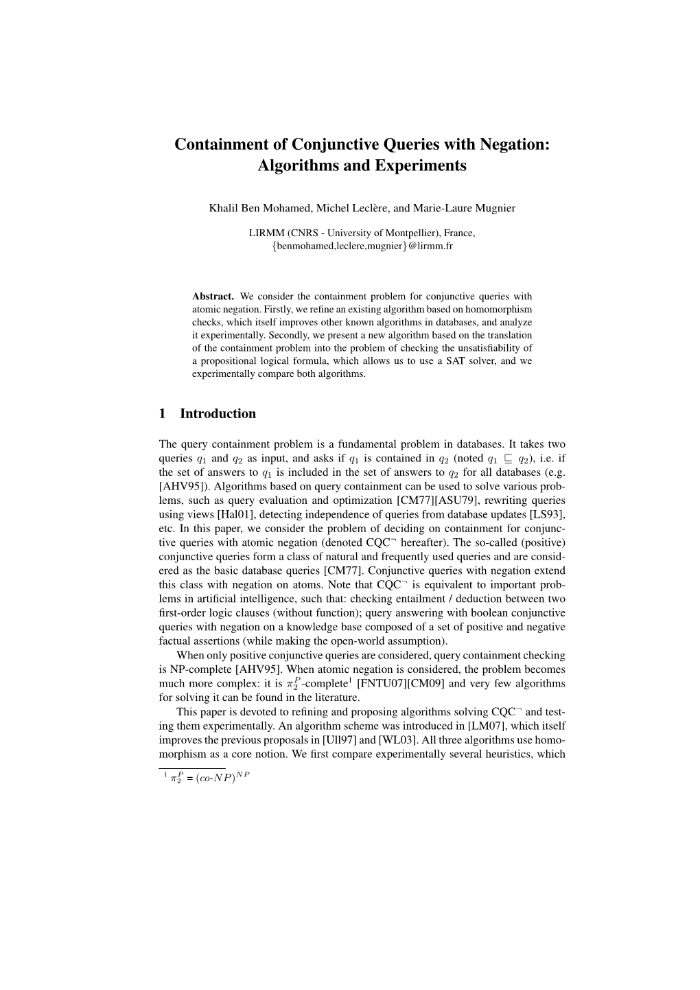 Containment of Conjunctive Queries with Negation: Algorithms and Experiments