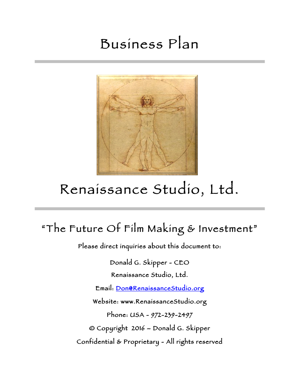 Business Plan Renaissance Studio, Ltd