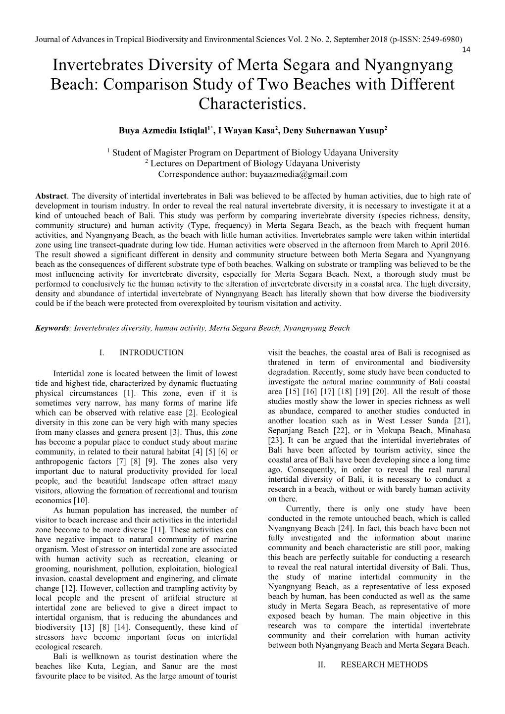 Invertebrates Diversity of Merta Segara and Nyangnyang Beach: Comparison Study of Two Beaches with Different Characteristics