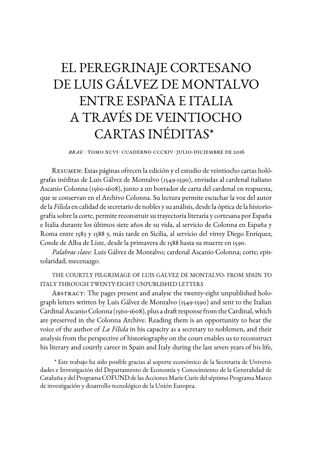 El Peregrinaje Cortesano De Luis Gálvez De