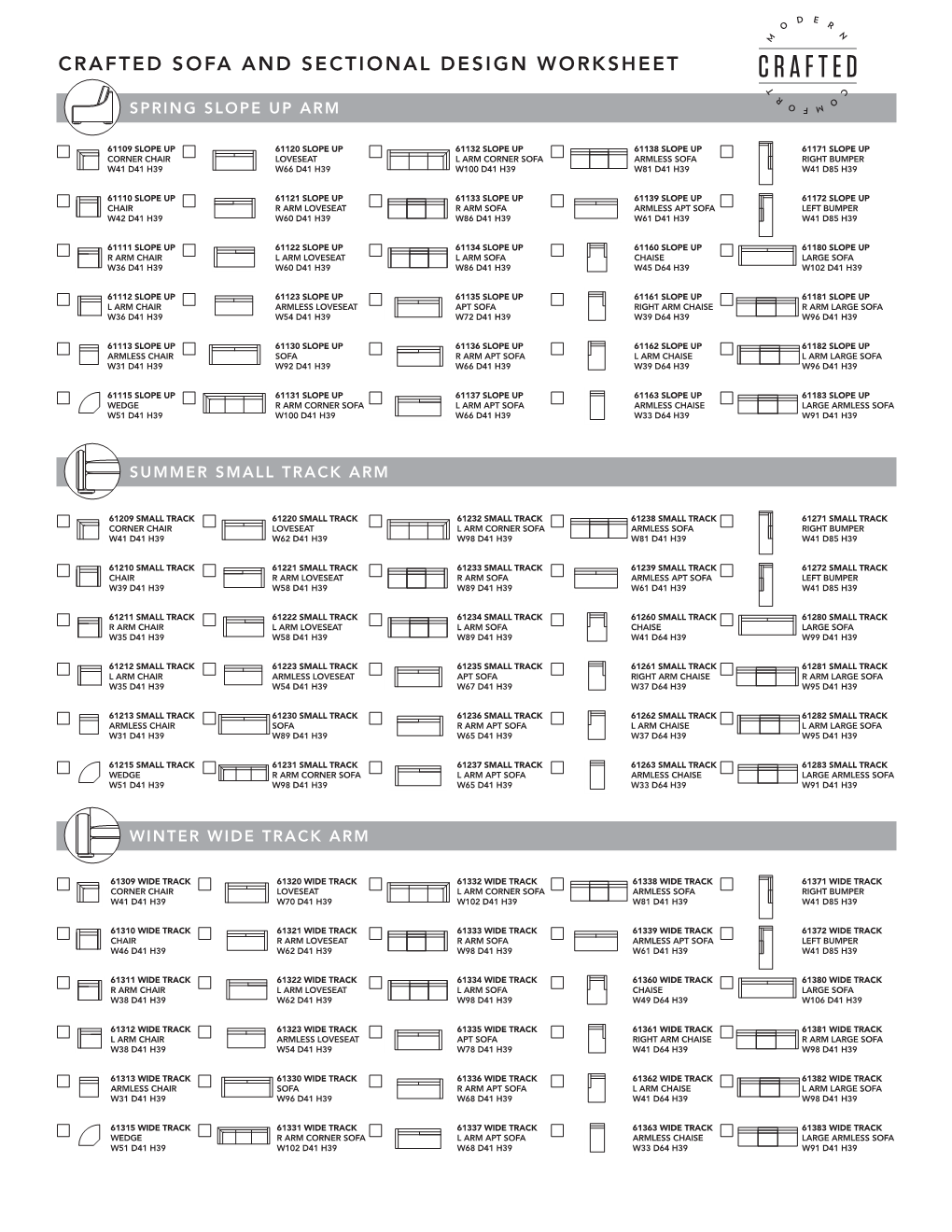 Crafted Sofa and Sectional Design Worksheet