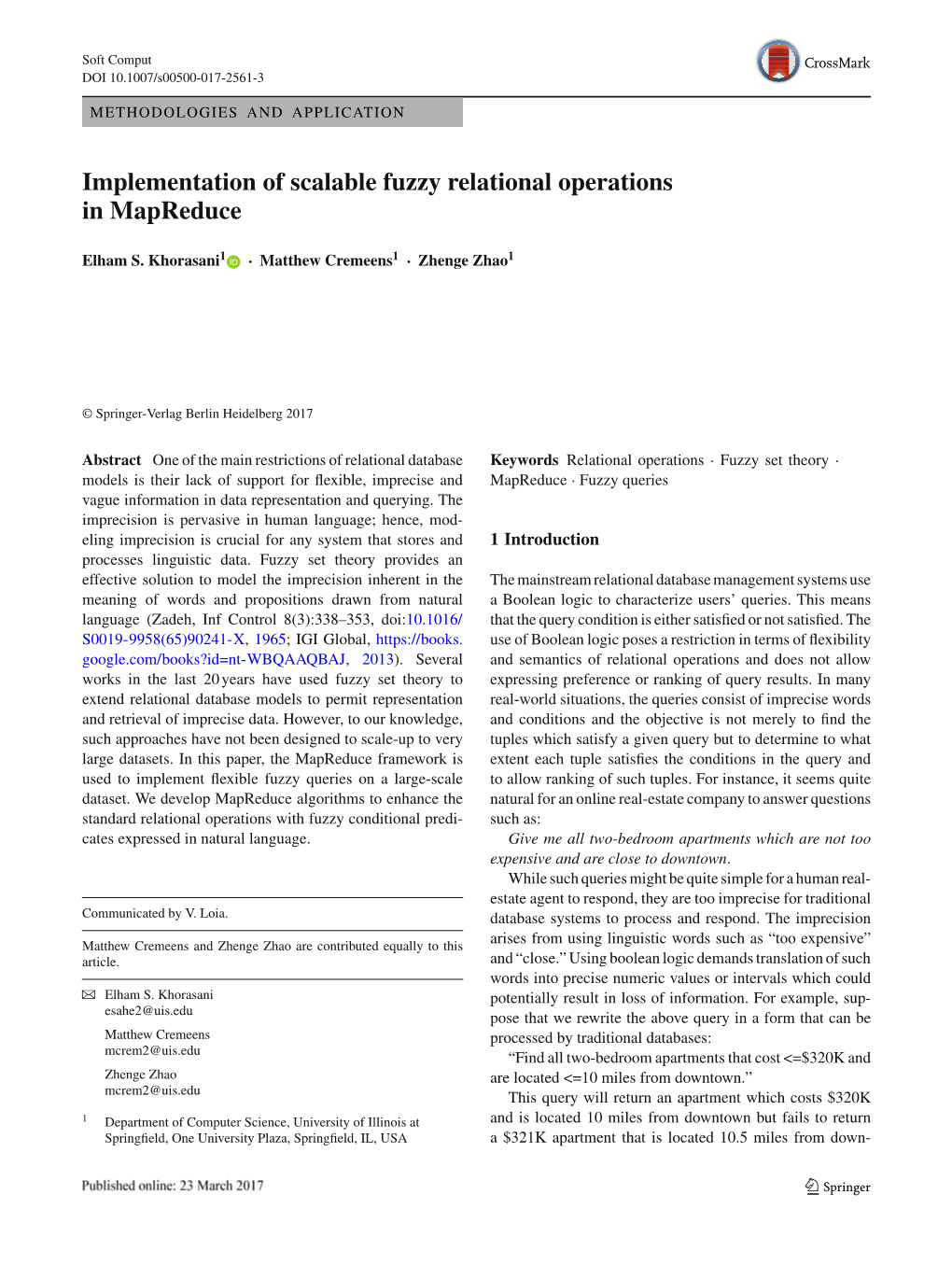 Implementation of Scalable Fuzzy Relational Operations in Mapreduce