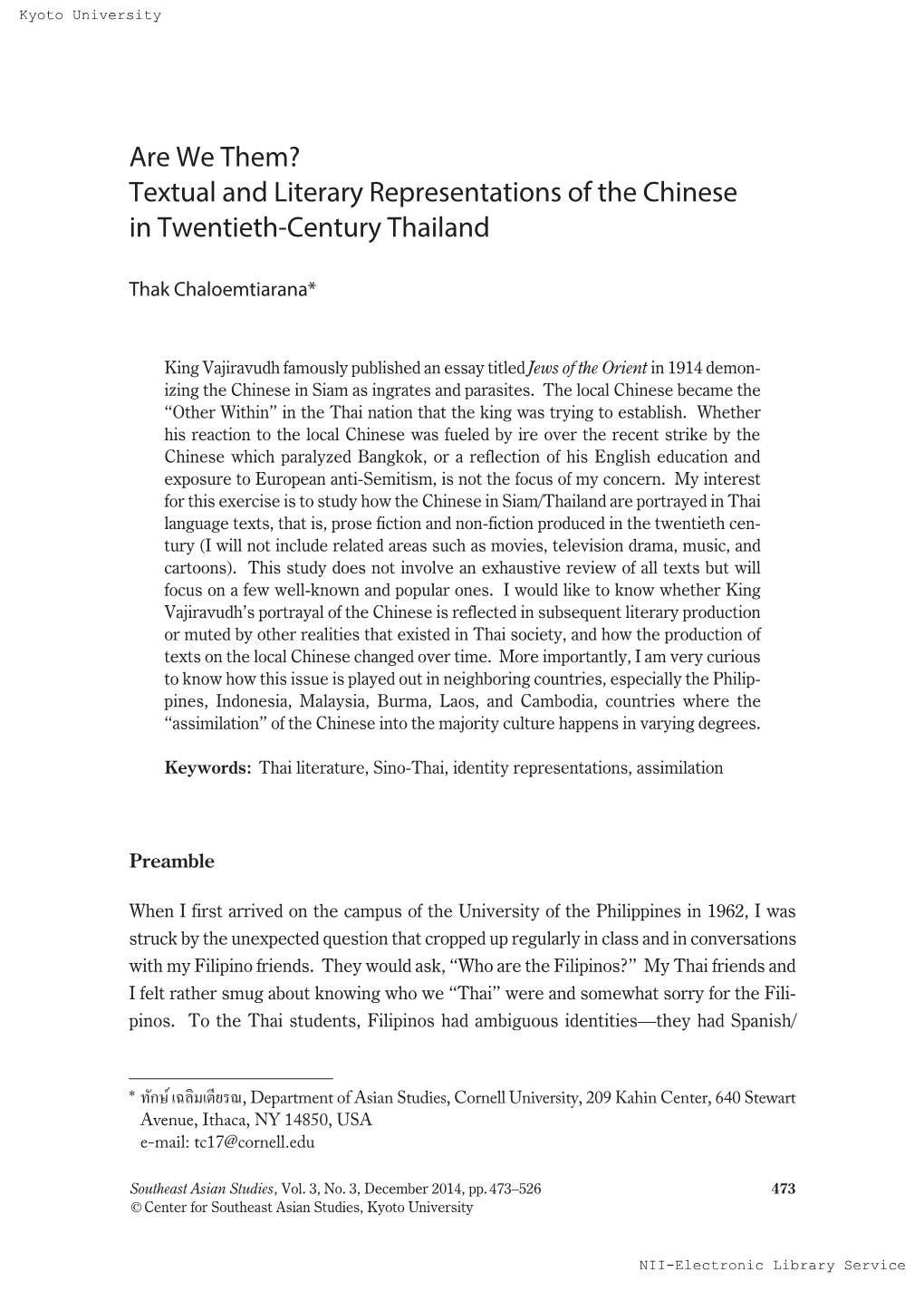 Textual and Literary Representations of the Chinese in Twentieth-Century Thailand